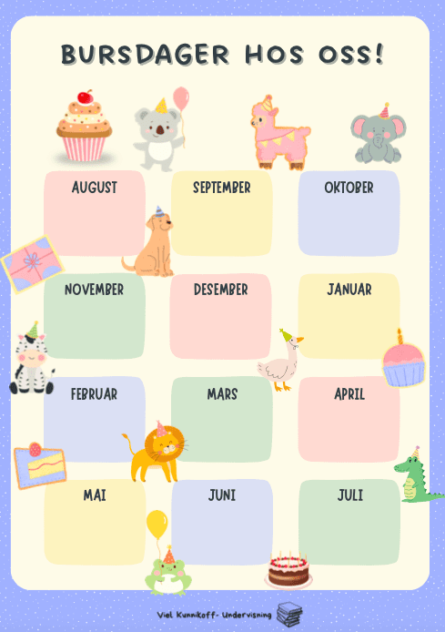 Bursdagsplakat til klasserommet