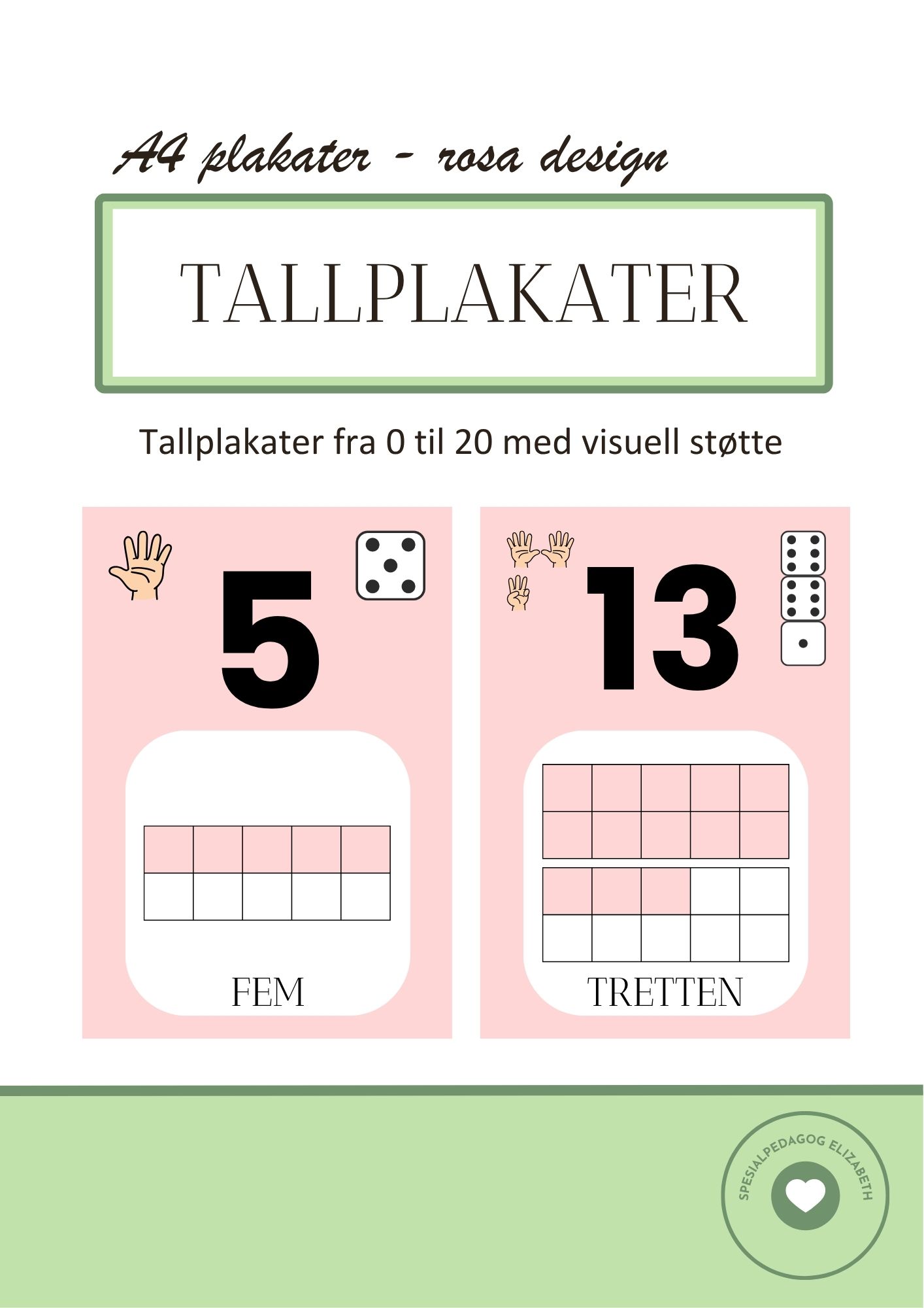 Tallplakater for tallene 0 til 20 - rosa