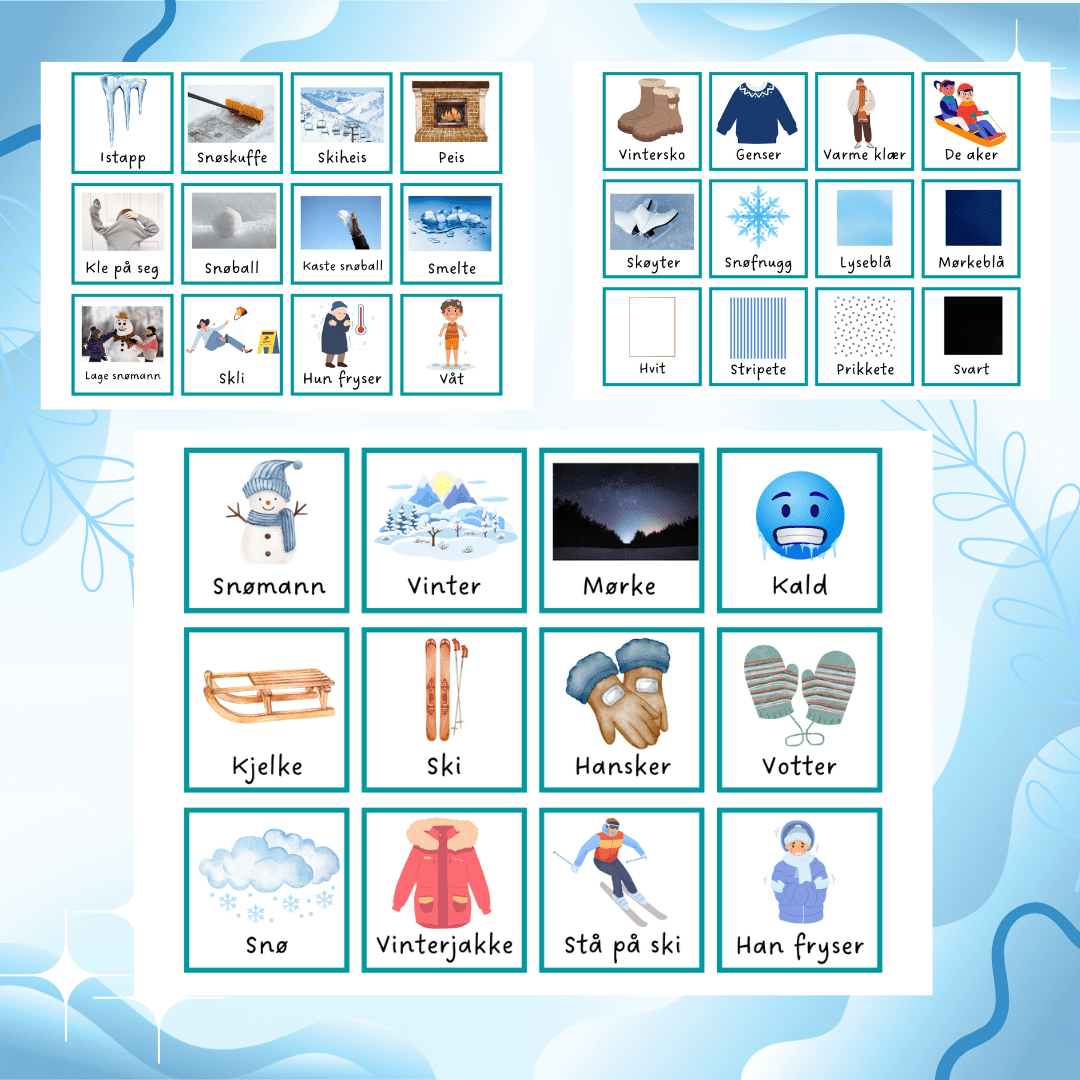 Ordkort med vintertema