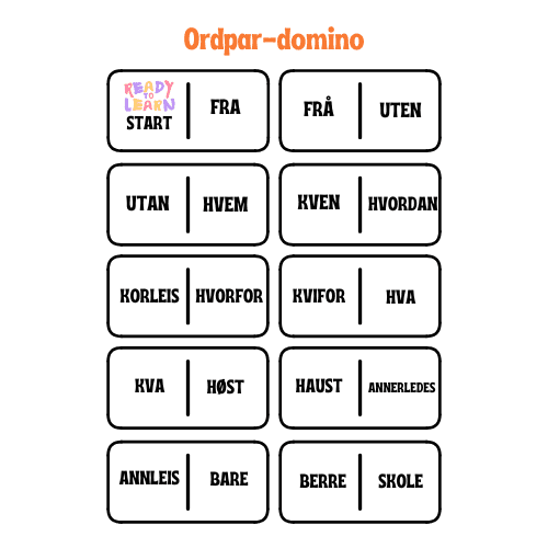 Ordpar: Nynorsk og bokmål (dominospill)