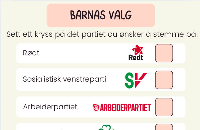 Barnas valg: Stemmeseddel