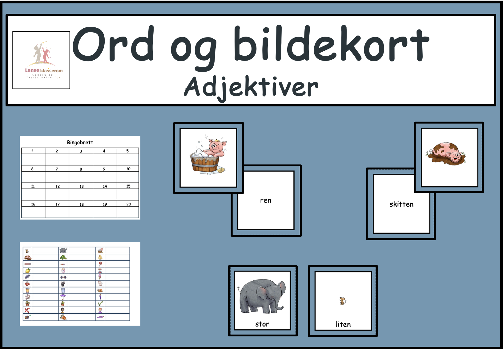 Adjektiv- Ord og bildekort