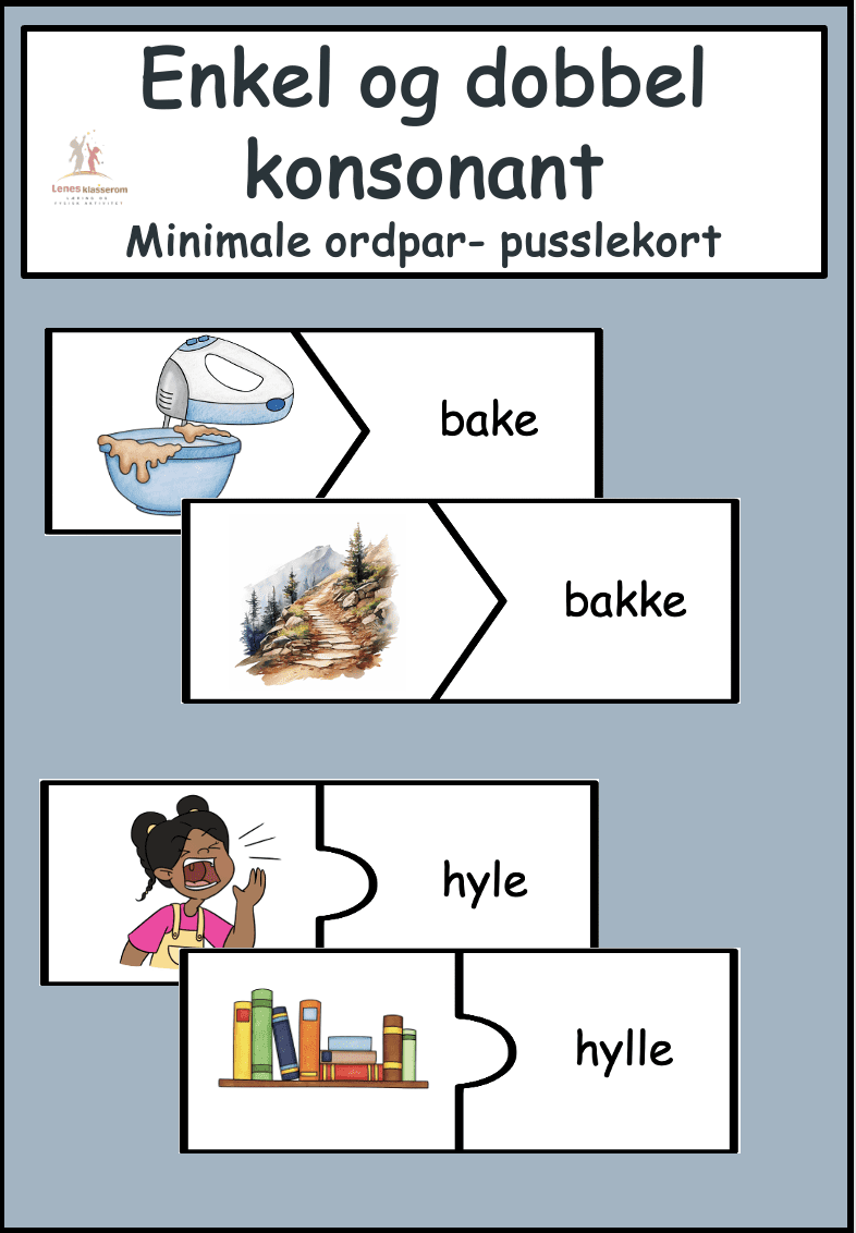 Enkel- og dobbel konsonant Pusslekort