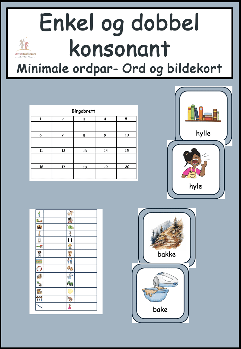 Enkel -og dobbel konsonant Ord og bildekort