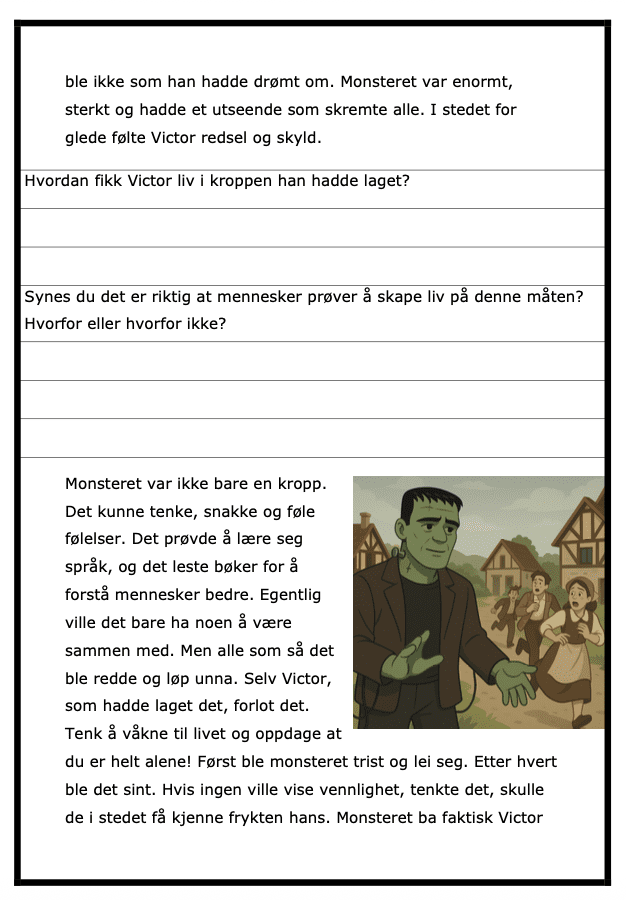 Hvem er Frankensteins monster? - BM - ca 4.-6.trinn - tekst med spørsmål - Bilde 3