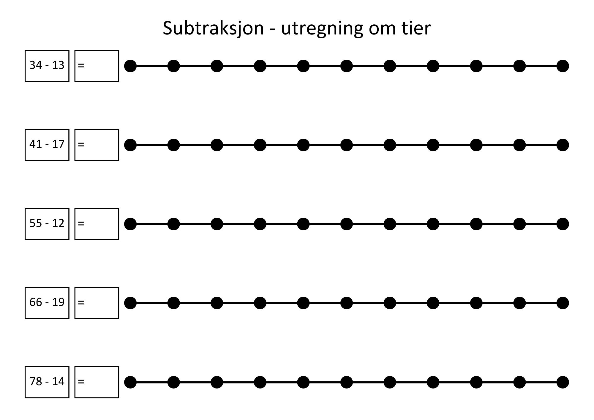 Tallinjer - addisjon og subtraksjon med tallene til 100 - 8 økende nivåer. - Bilde 17