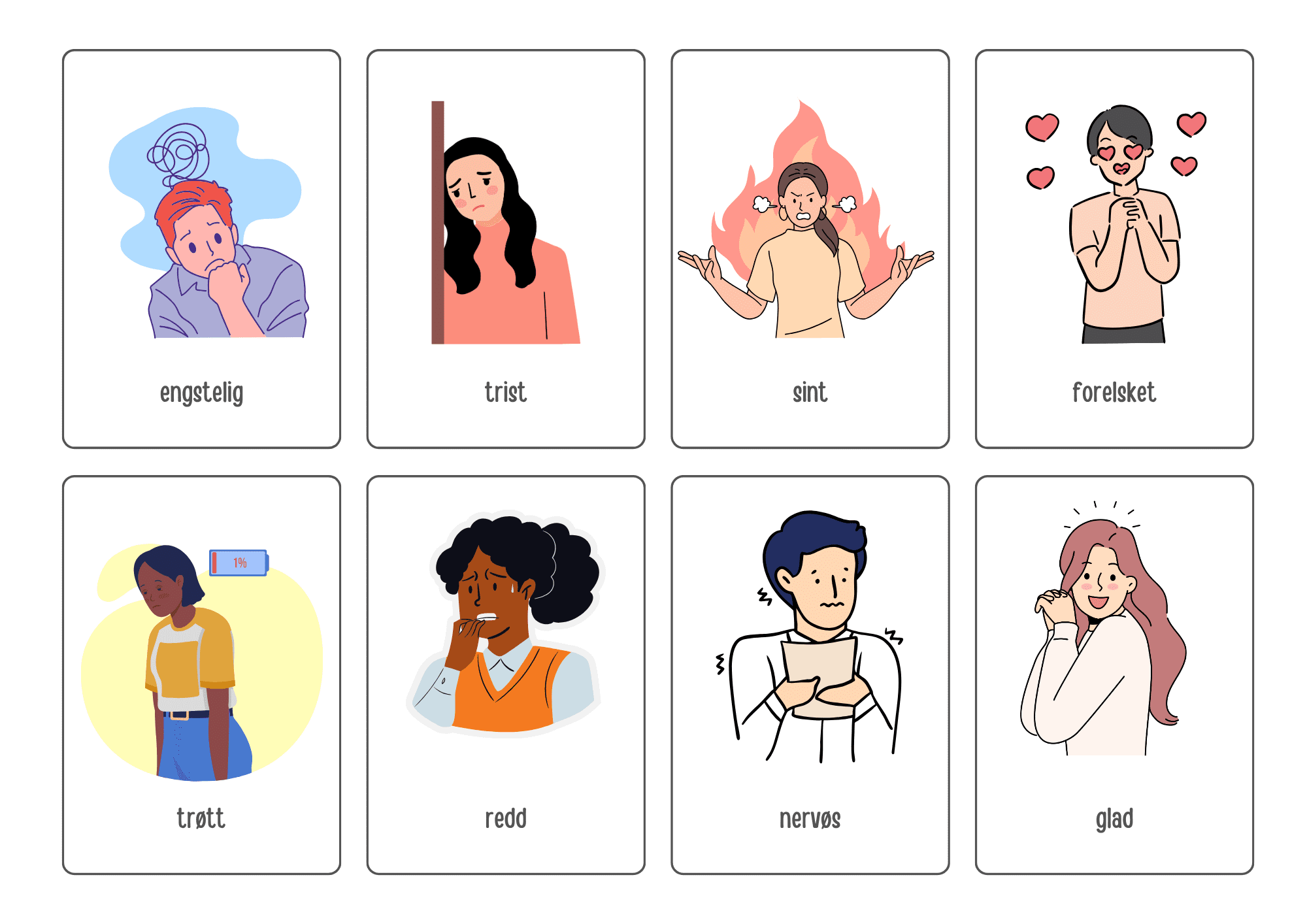 Ordkort om følelser