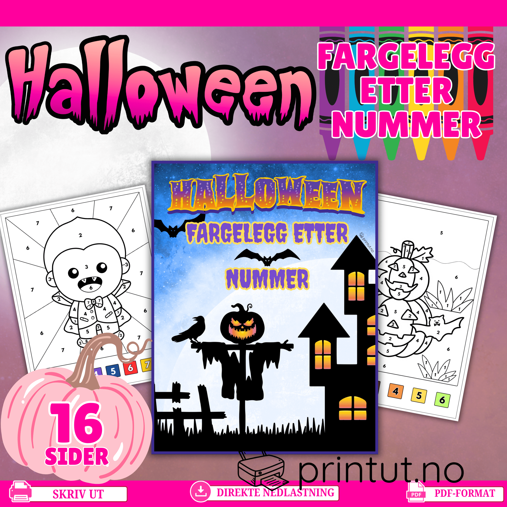 Halloween-fargelegg etter nummer