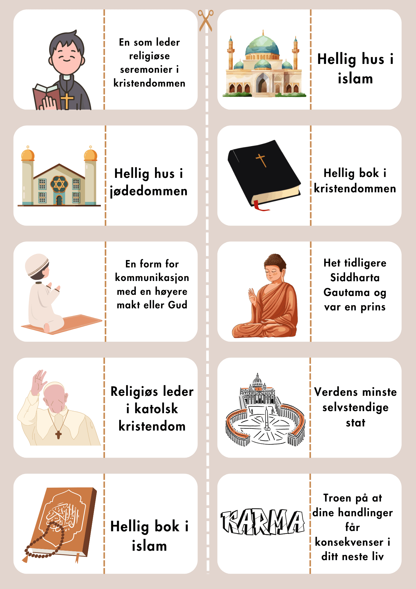 Verdensreligionene: Ord og bildekort