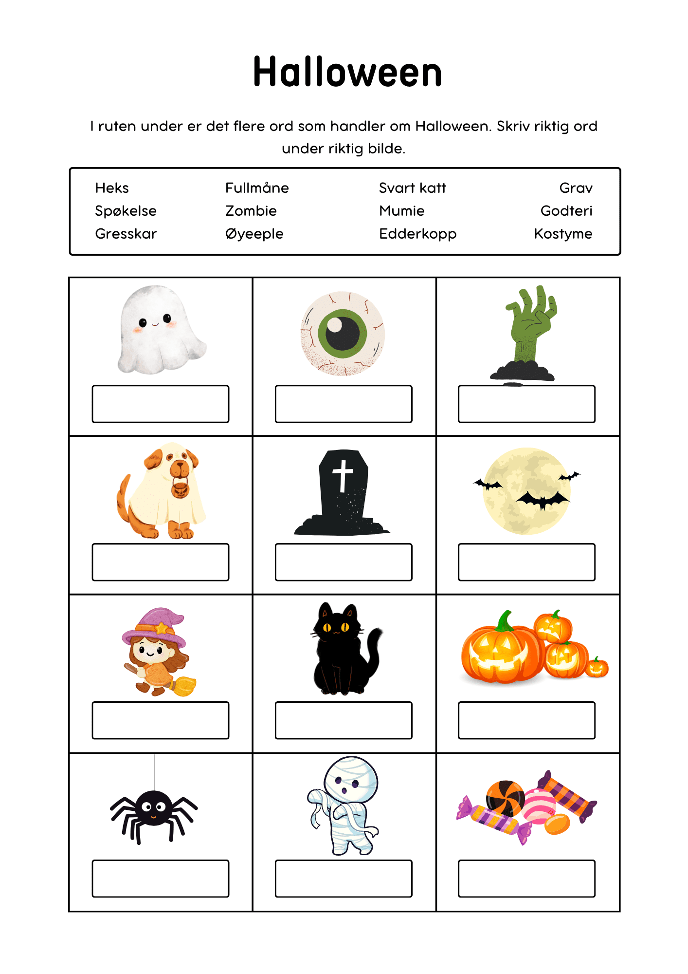 Halloween: skriv ordet