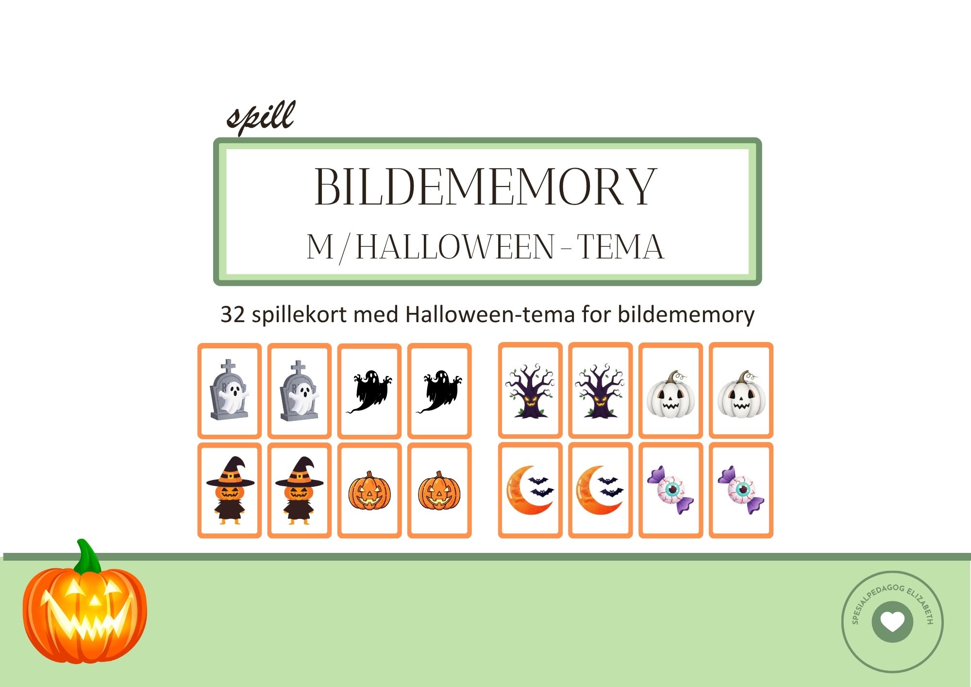 Halloween - 32 spillkort for bildememory