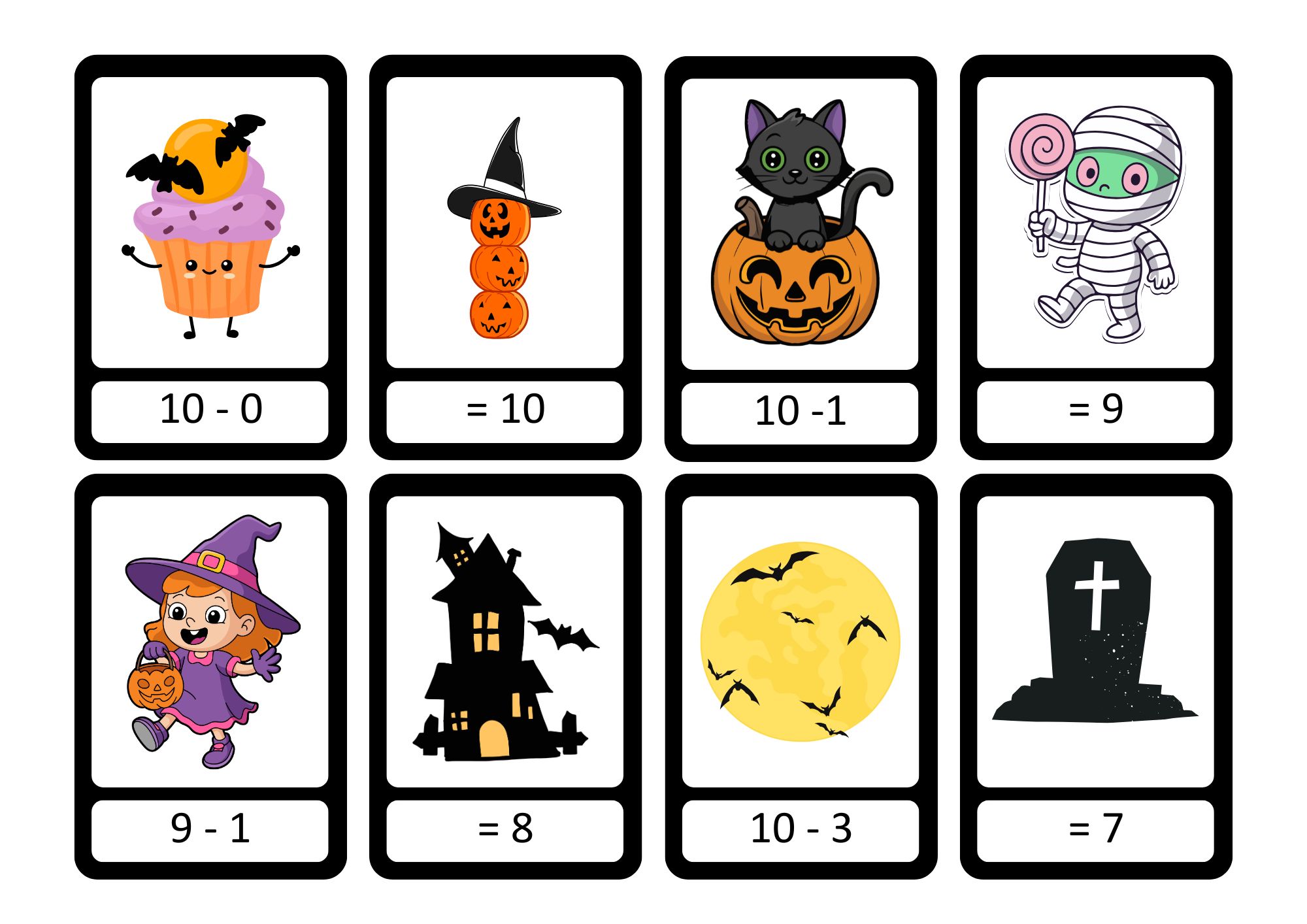 Halloween memory - addisjon og subtraksjon med tallene 0 til 10 - Bilde 7