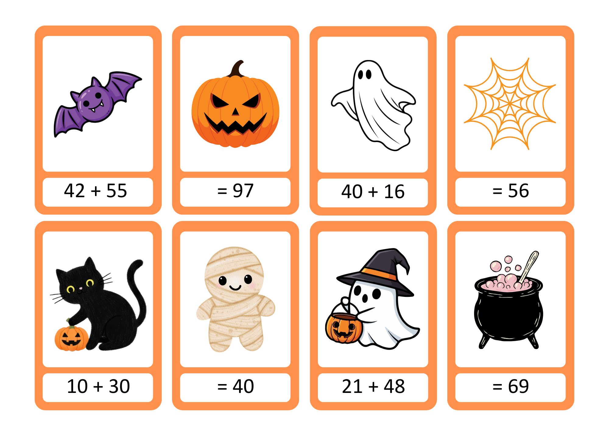 Halloween memory - addisjon og subtraksjon med tallene 10 til 99, uten tierovergang - Bilde 2