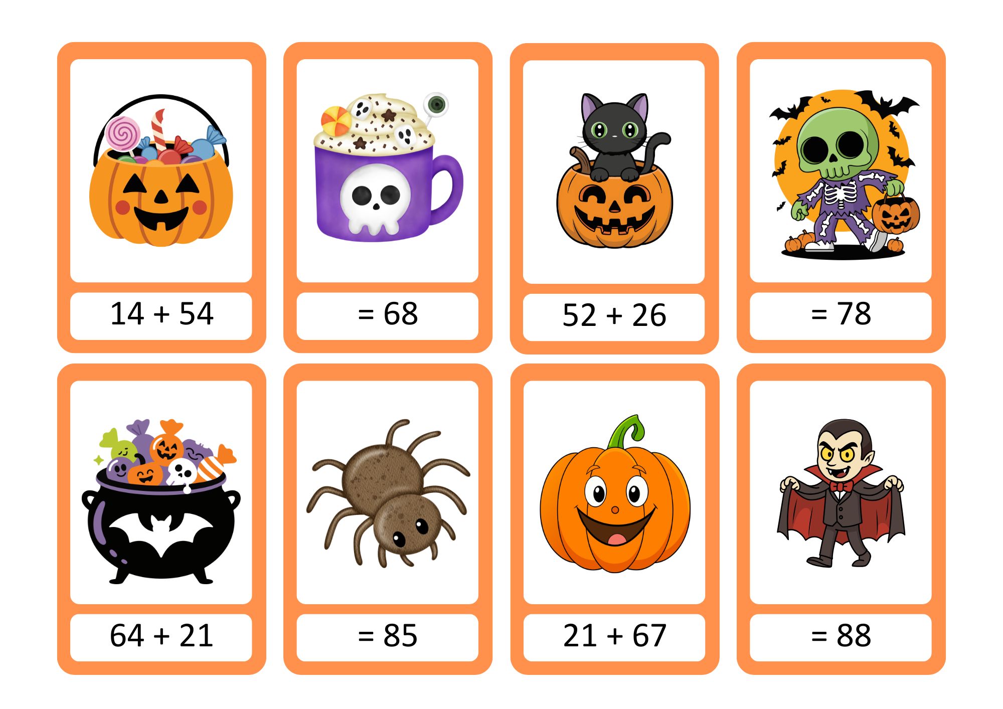 Halloween memory - addisjon og subtraksjon med tallene 10 til 99, uten tierovergang - Bilde 3