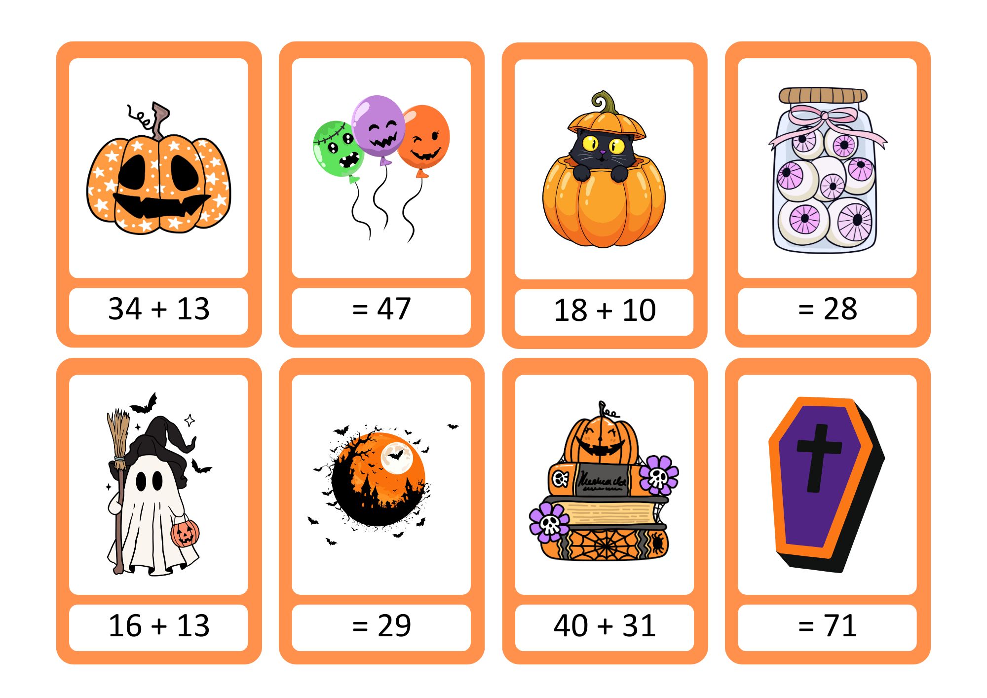 Halloween memory - addisjon og subtraksjon med tallene 10 til 99, uten tierovergang - Bilde 4