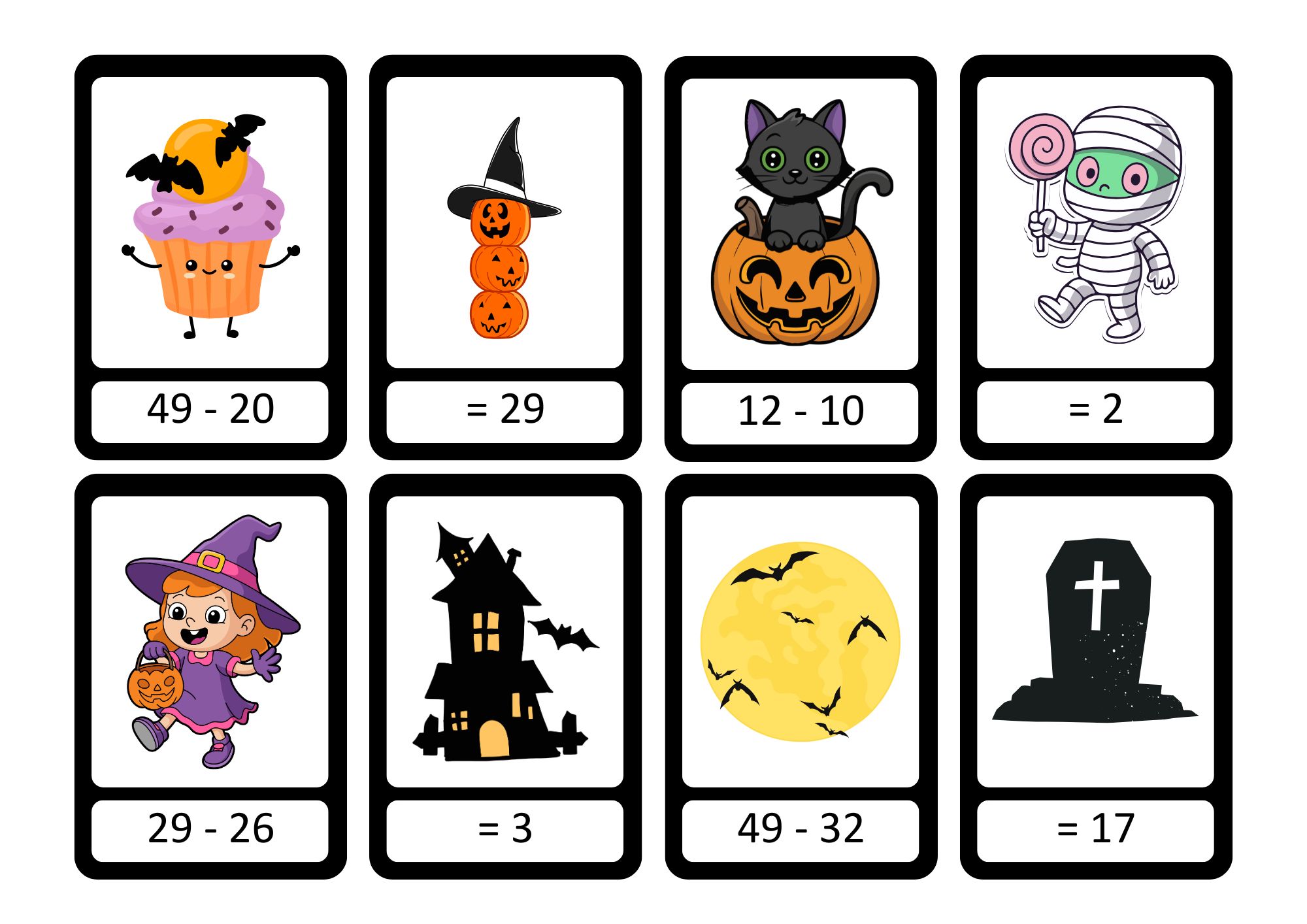 Halloween memory - addisjon og subtraksjon med tallene 10 til 99, uten tierovergang - Bilde 5