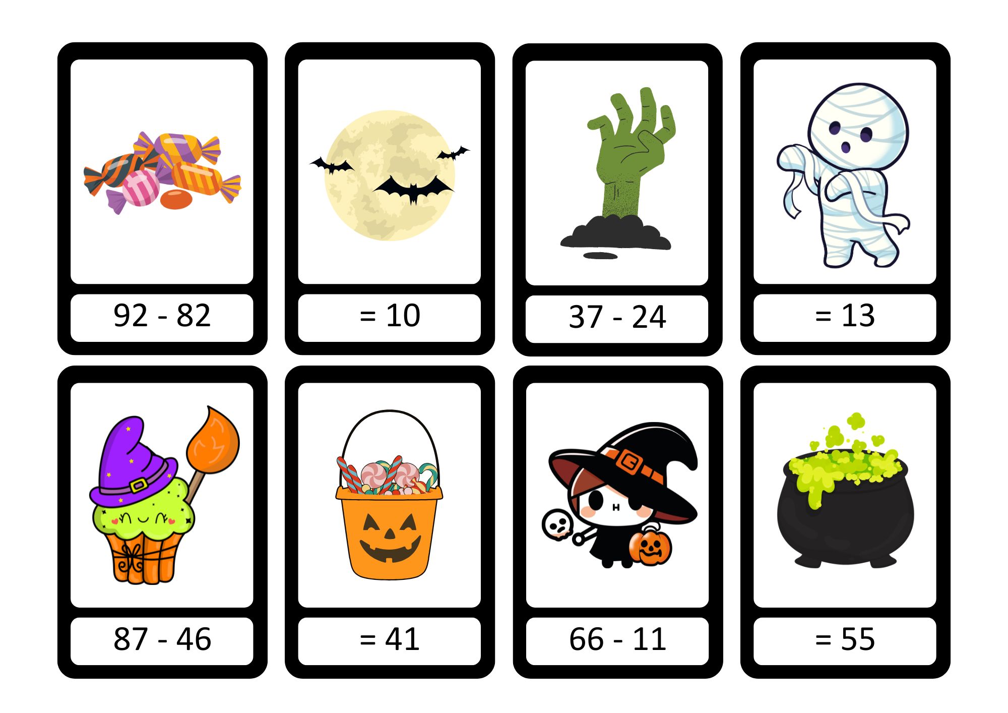Halloween memory - addisjon og subtraksjon med tallene 10 til 99, uten tierovergang - Bilde 6