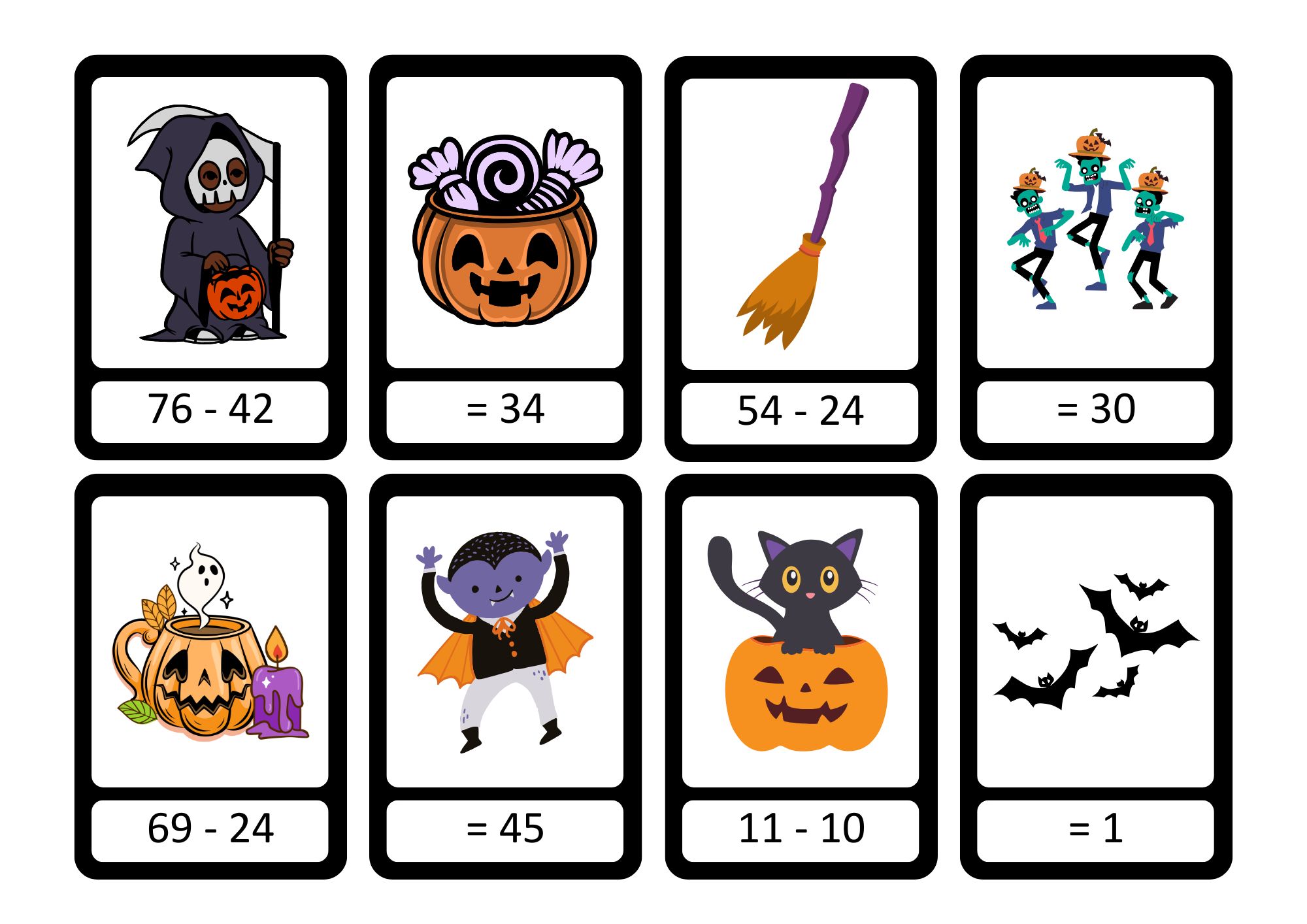 Halloween memory - addisjon og subtraksjon med tallene 10 til 99, uten tierovergang - Bilde 7