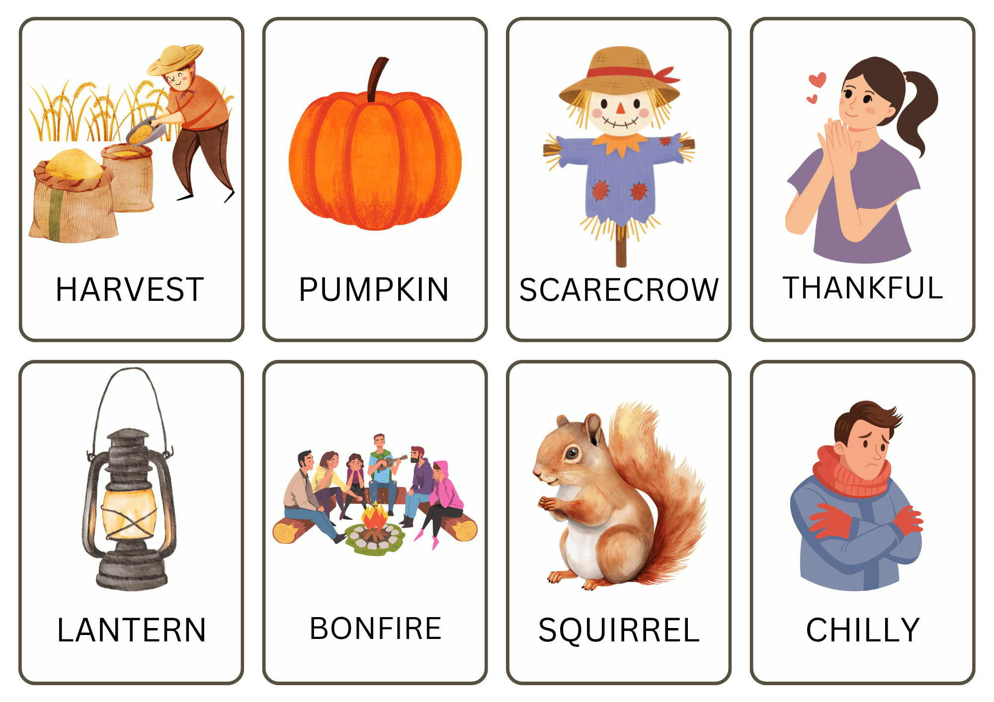 Ordkort på engelsk: høst og vinter