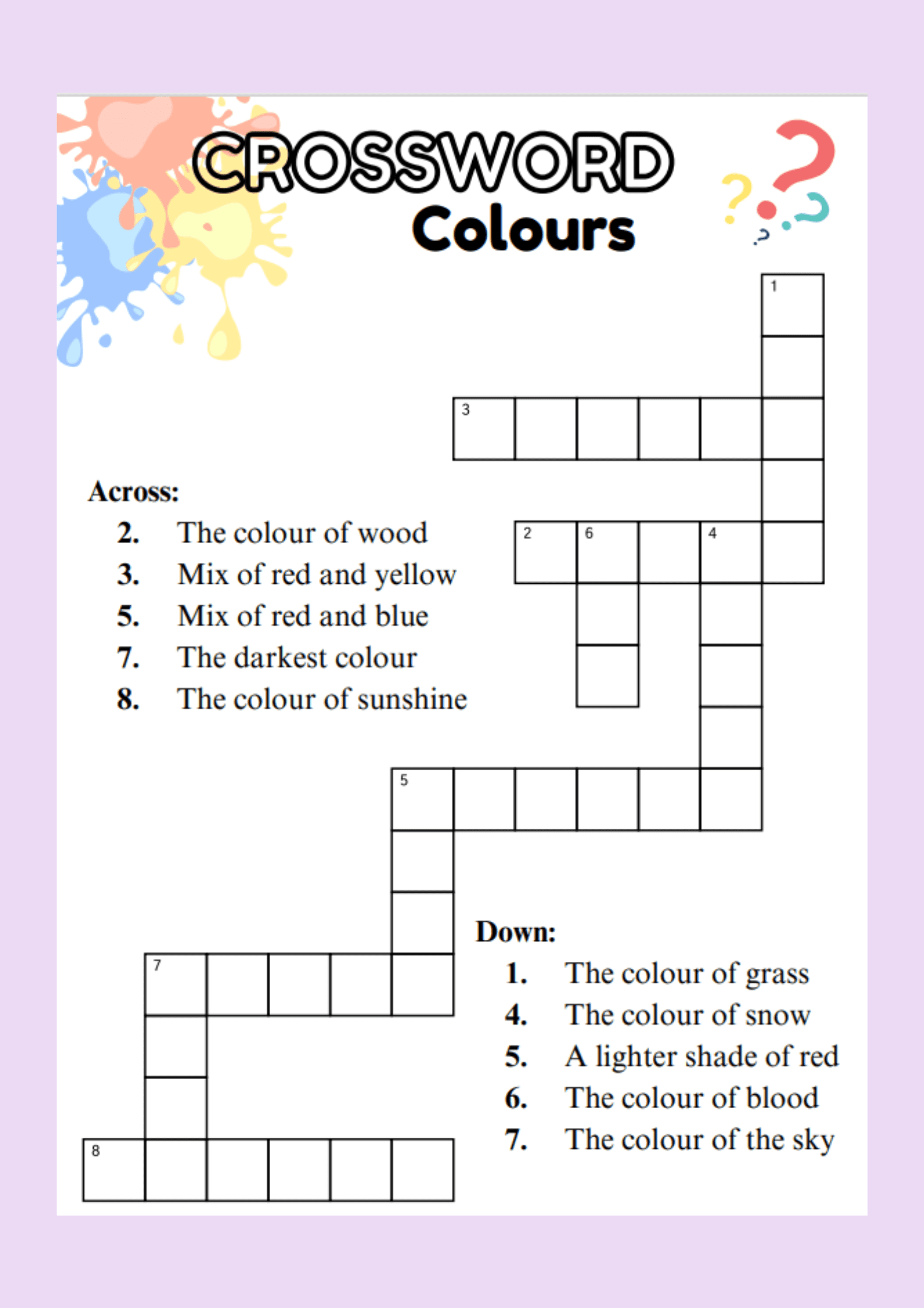 Crossword, colours