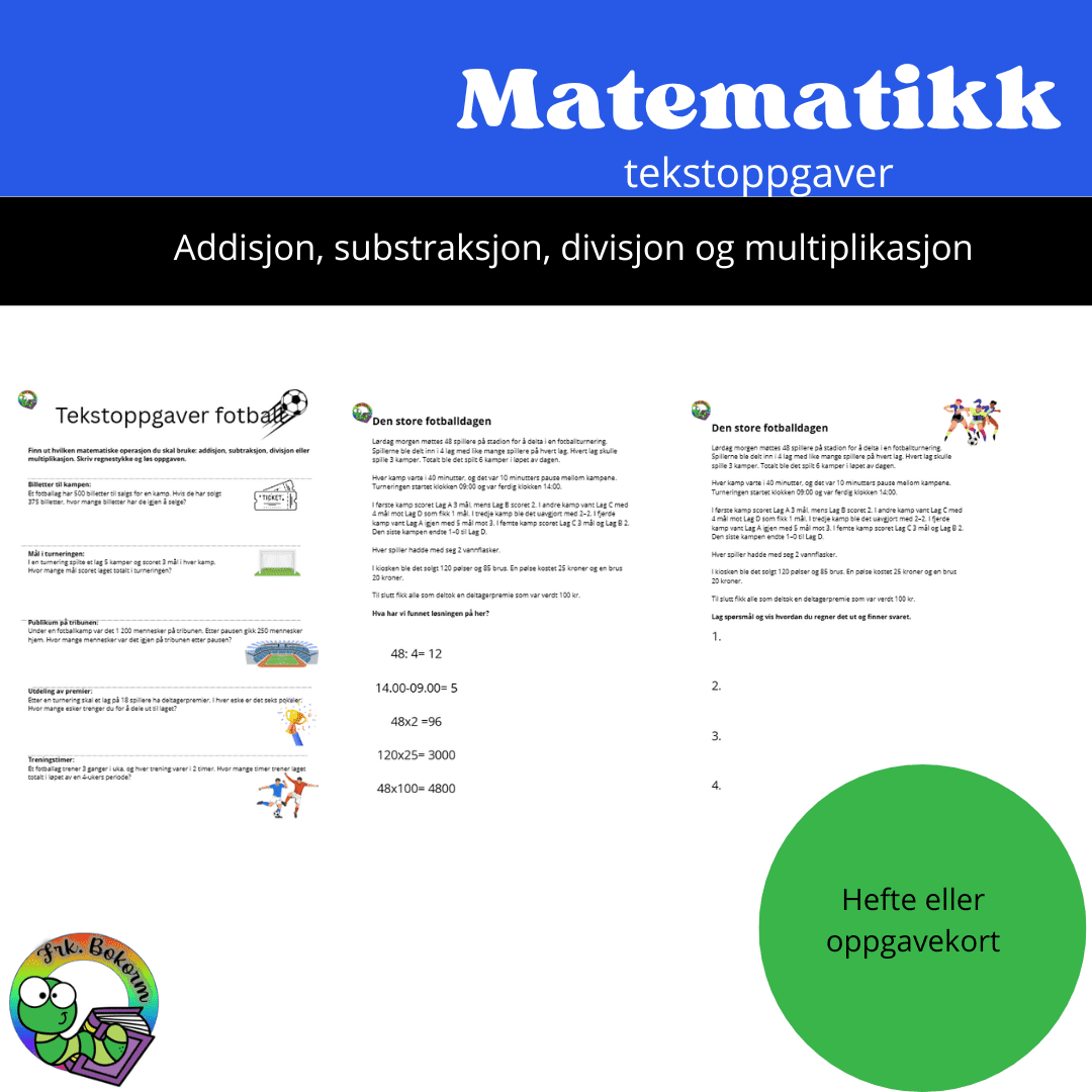 Tekstoppgåver-hefte eller lag remser med ulike tema