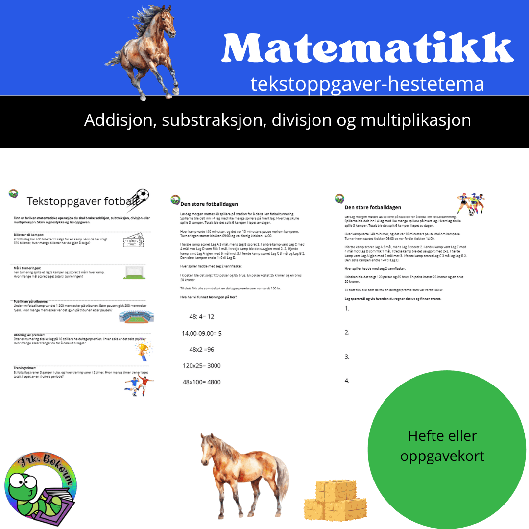 Tekstoppgåver(hest) hefte eller lag remser