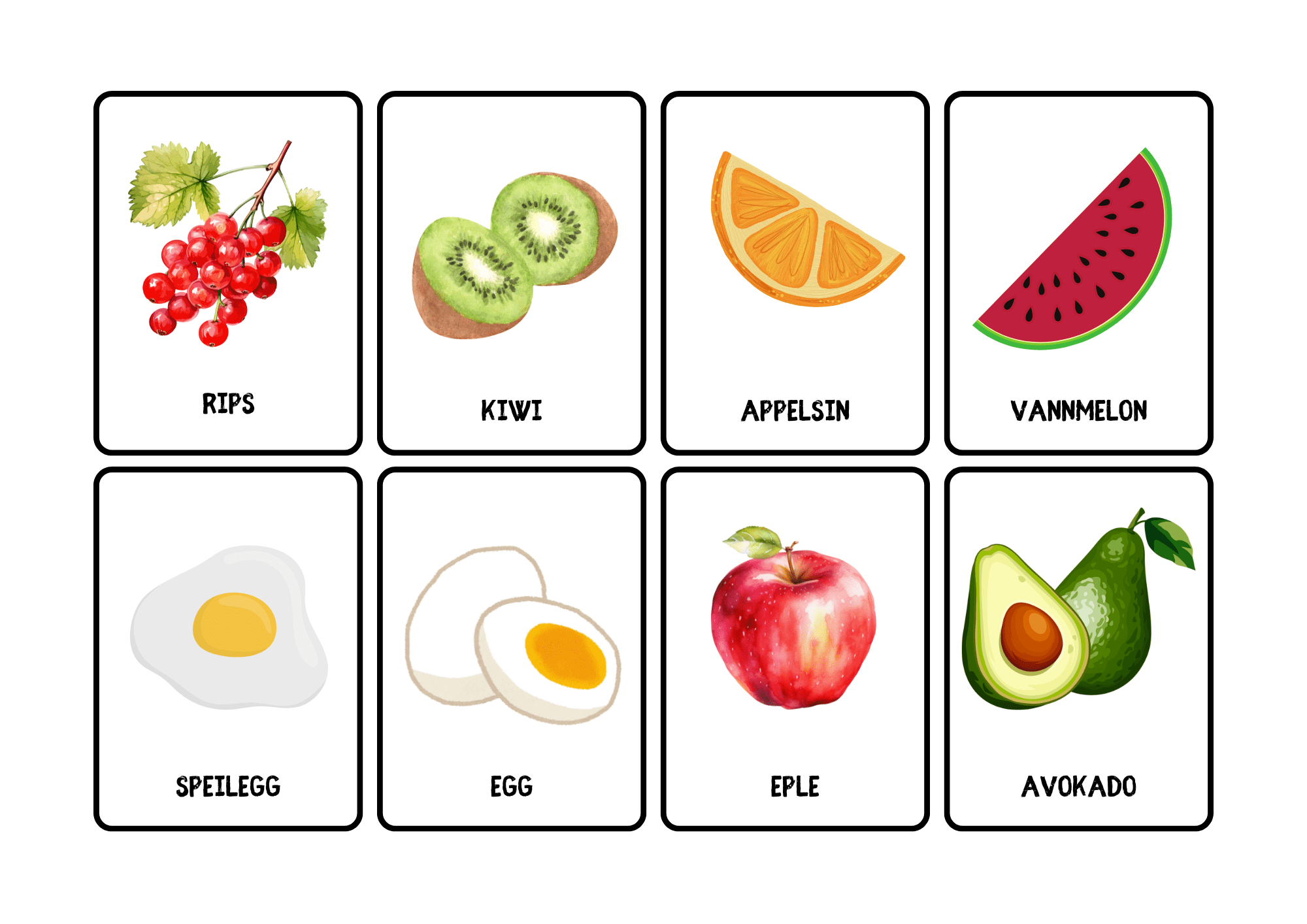 Ordkort og gåtekort: Mat