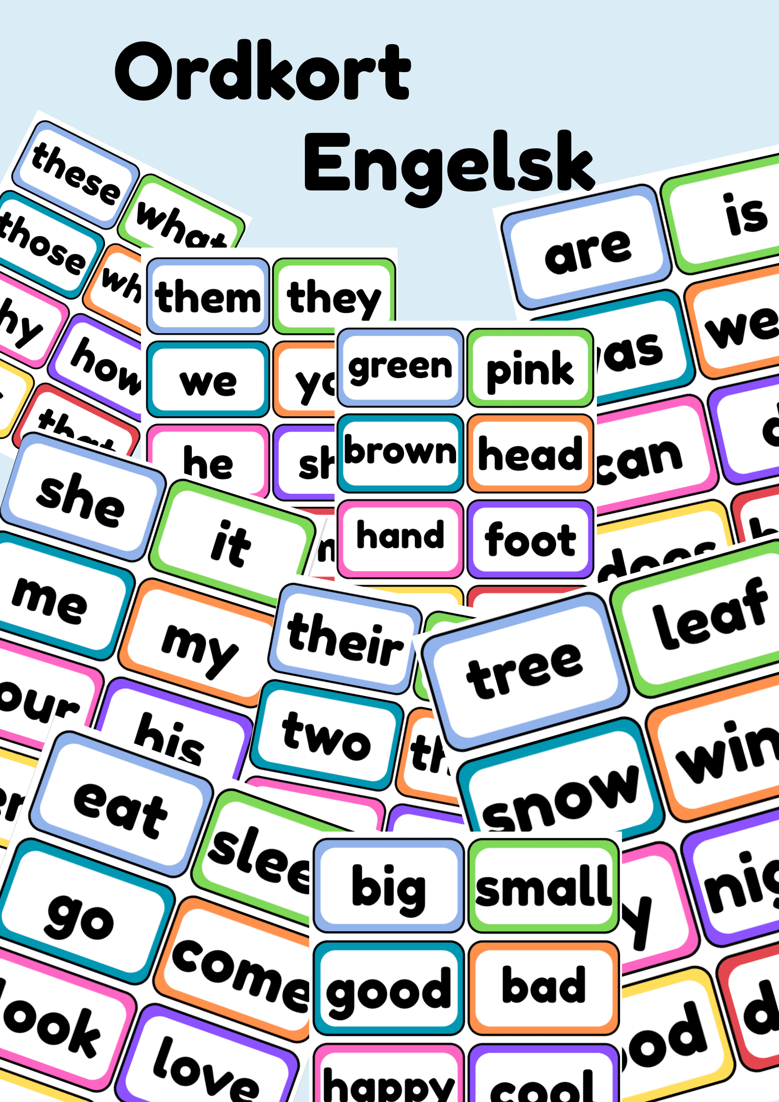 Ordkort med høgfrekvente ord på engelsk
