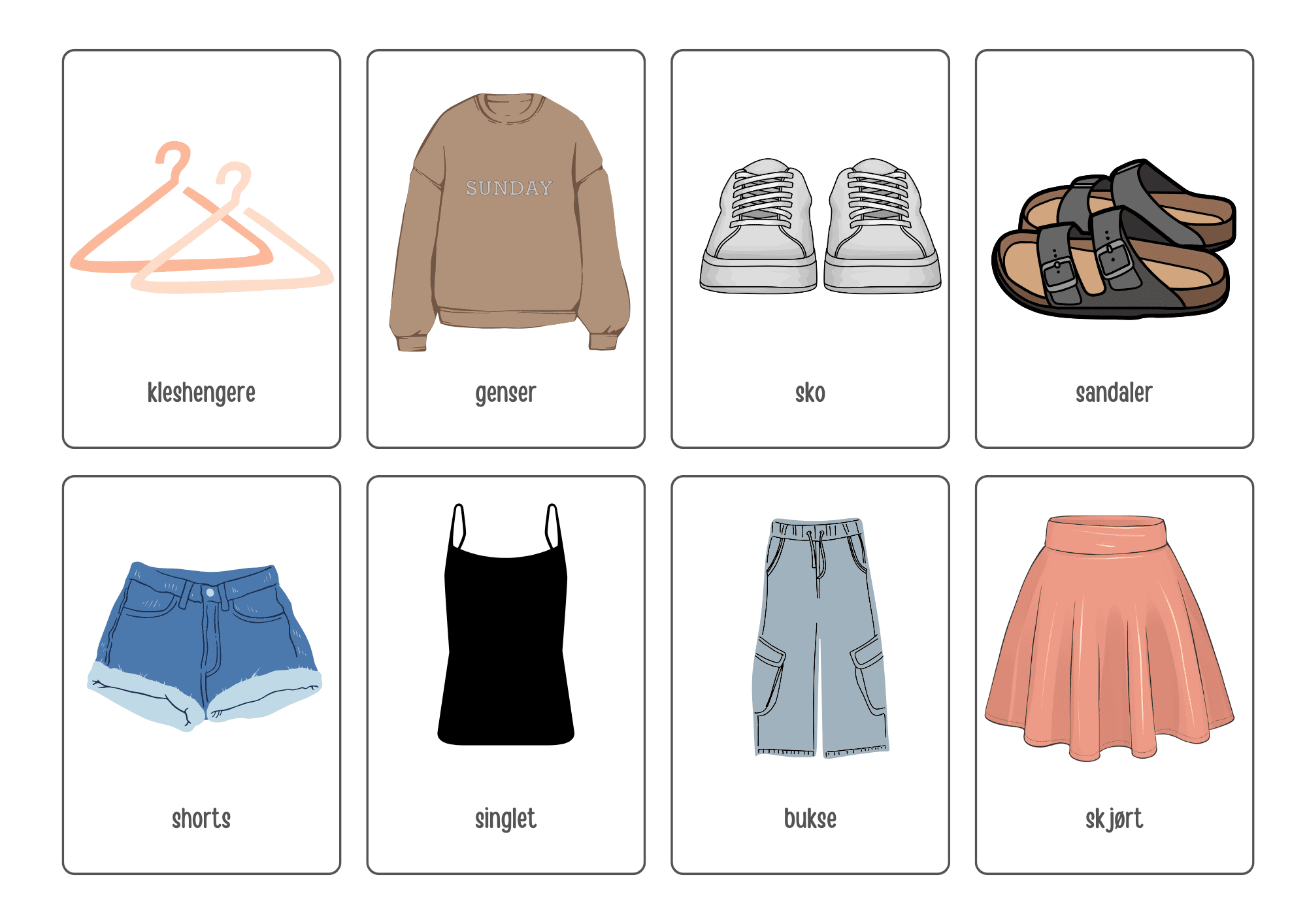 Ordkort om klær