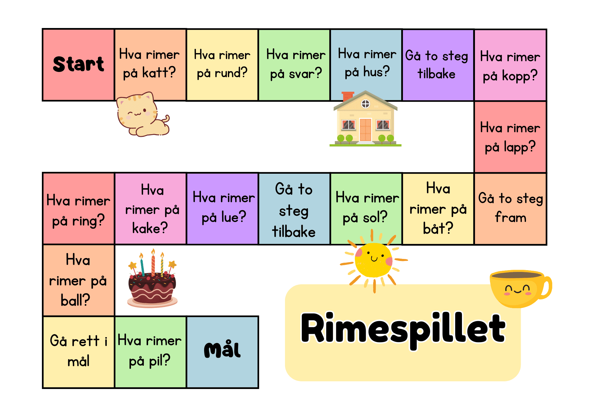 Rimespillet - spillbrett og brikker