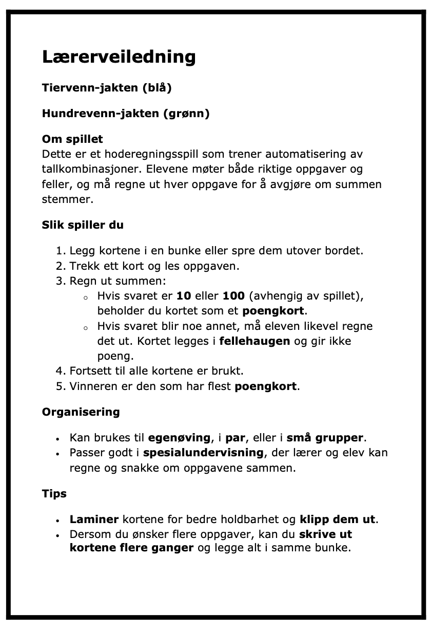 Tiervenn- og Hundrevenn-jakten – To hoderegningsspill (48 + 48 kort) - ca 1.-4.trinn - spesialundervisning - Bilde 4