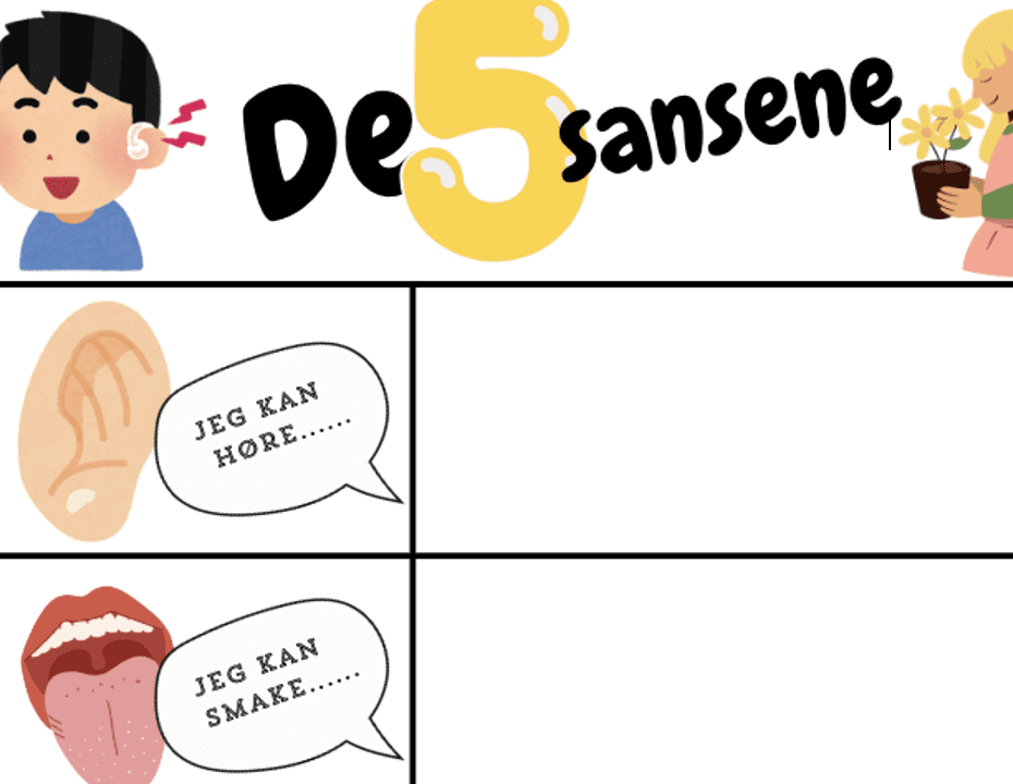 De fem sansene - skrive-/tegneoppgave