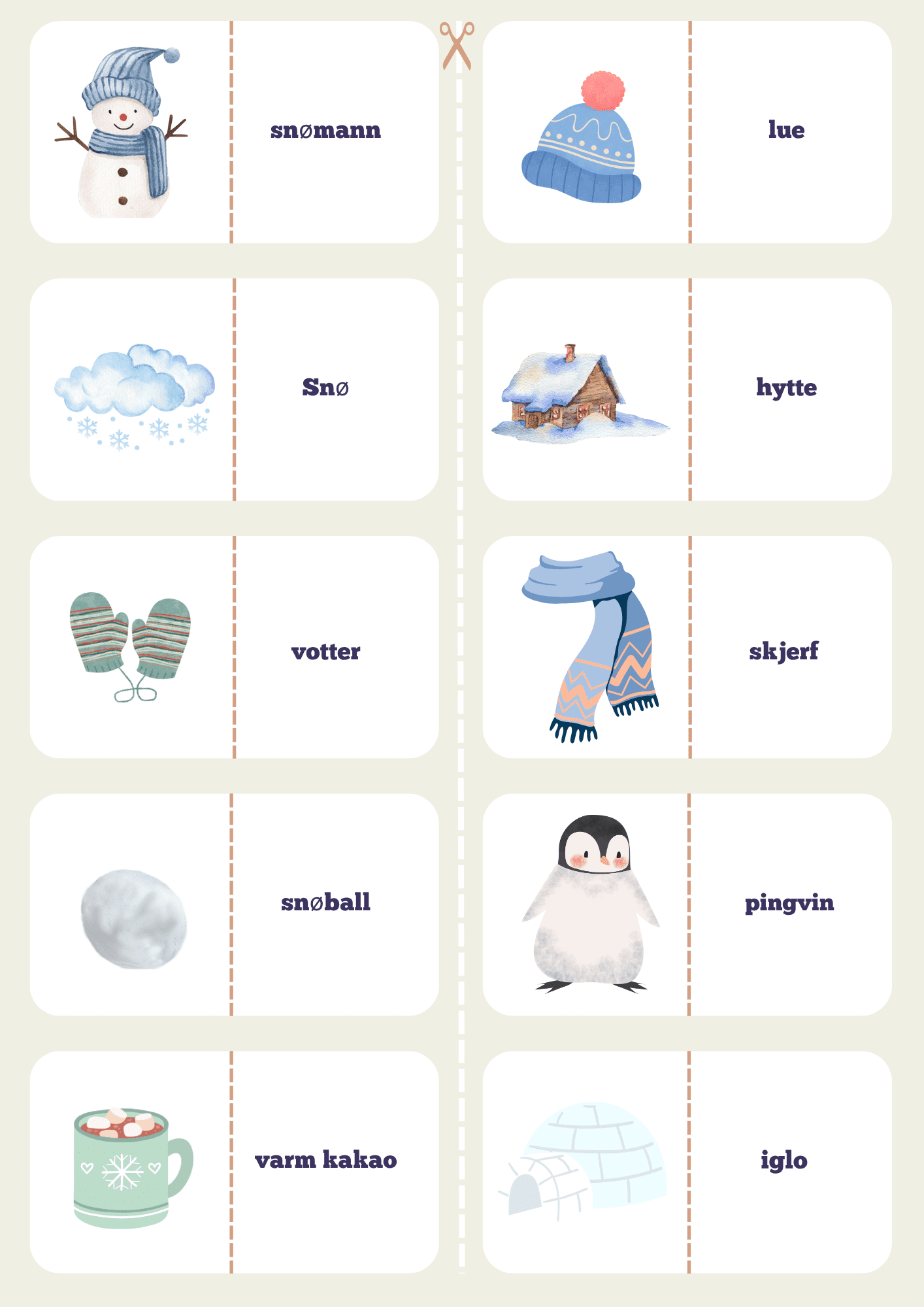 Sett sammen ord og bilder: vinterord