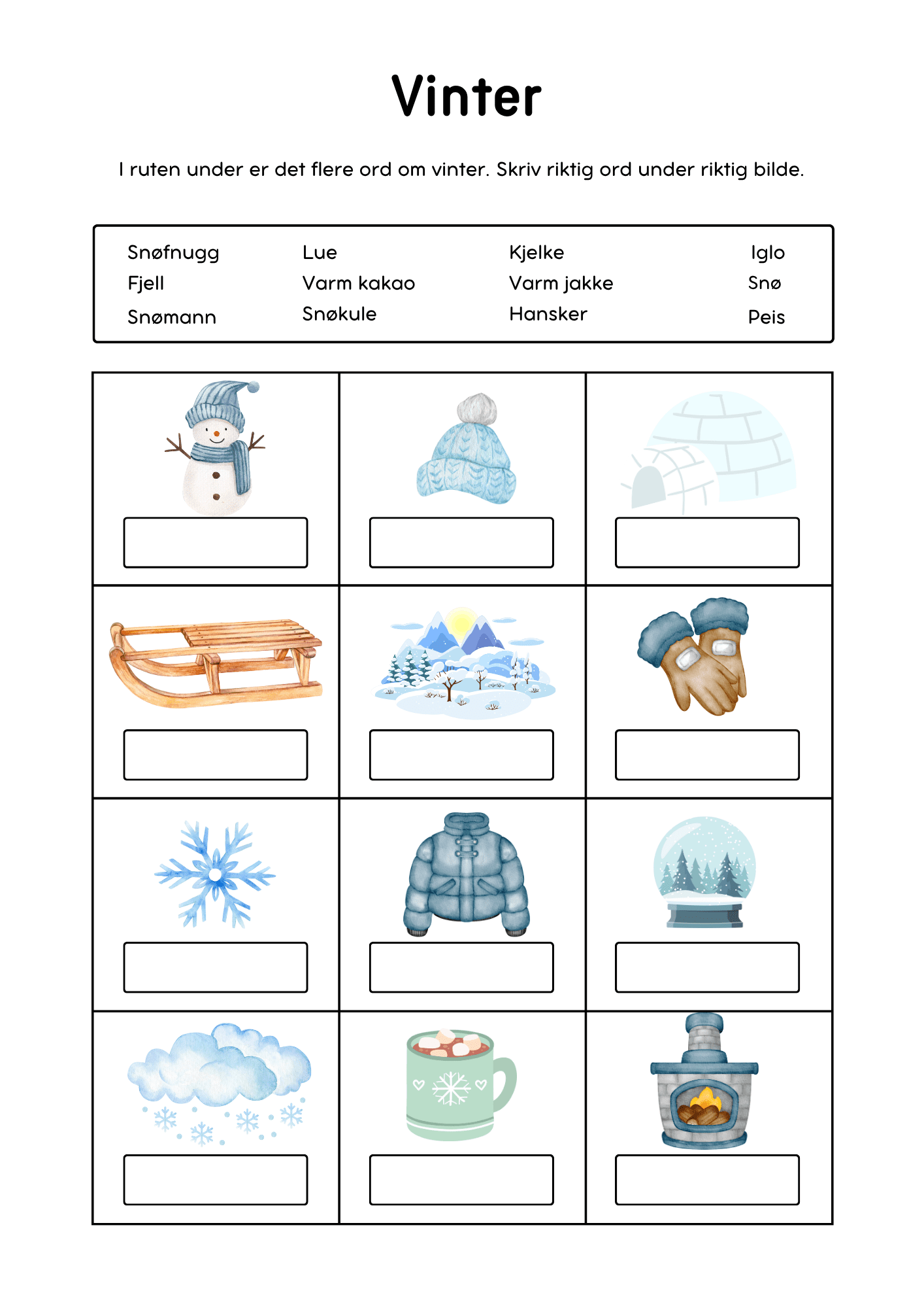 Skriv ordene: Vinter
