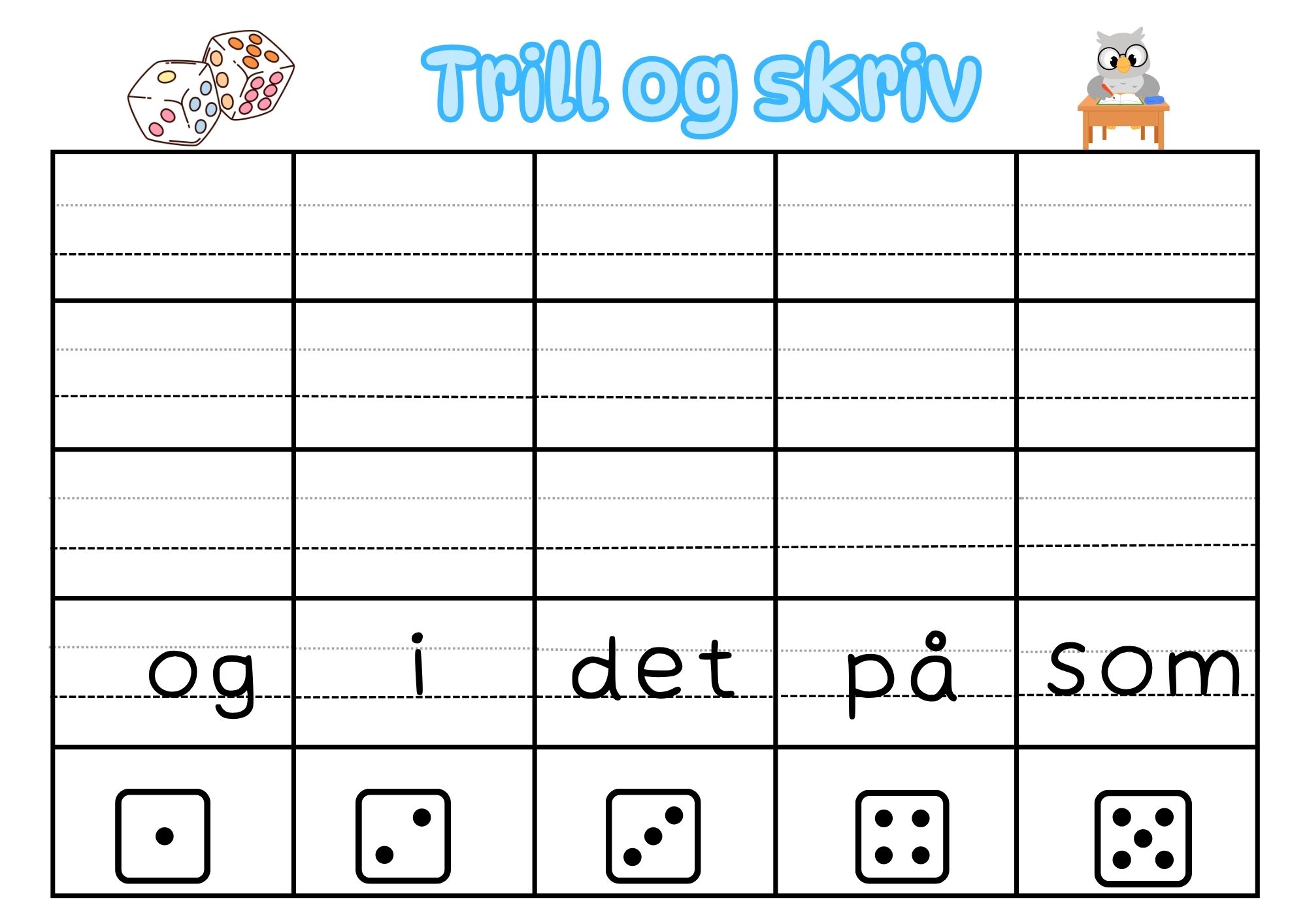 Trill og skriv høyfrekvente ord (1-20)
