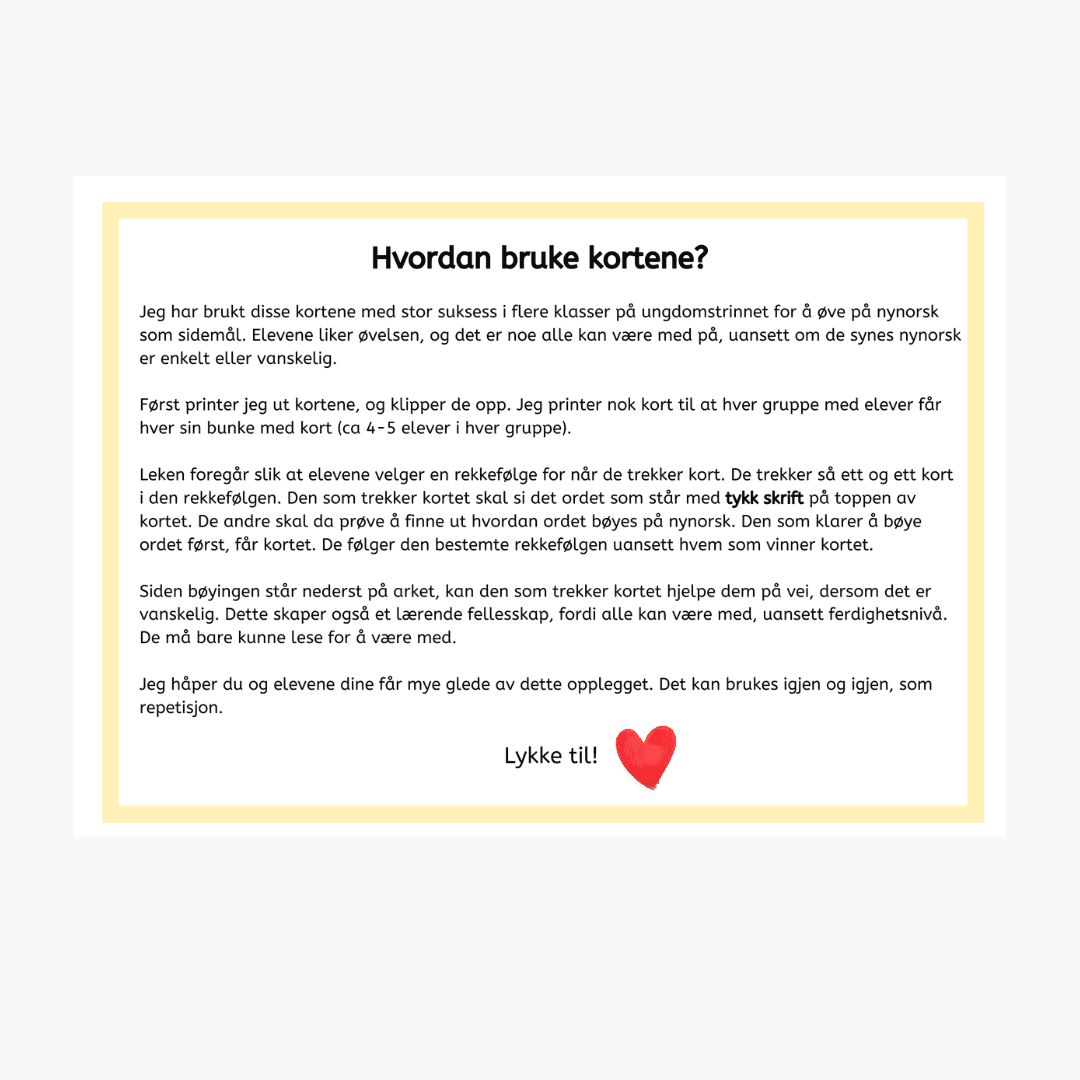 Kortspill om substantivbøying på nynorsk - Bilde 3