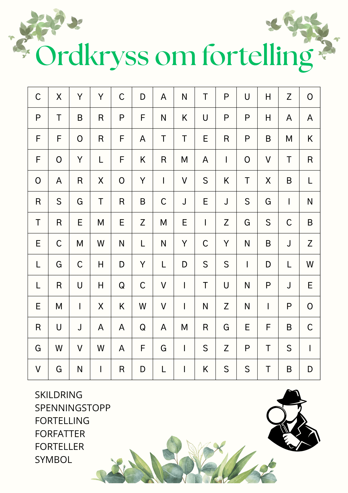 Ordkryss om fortelling