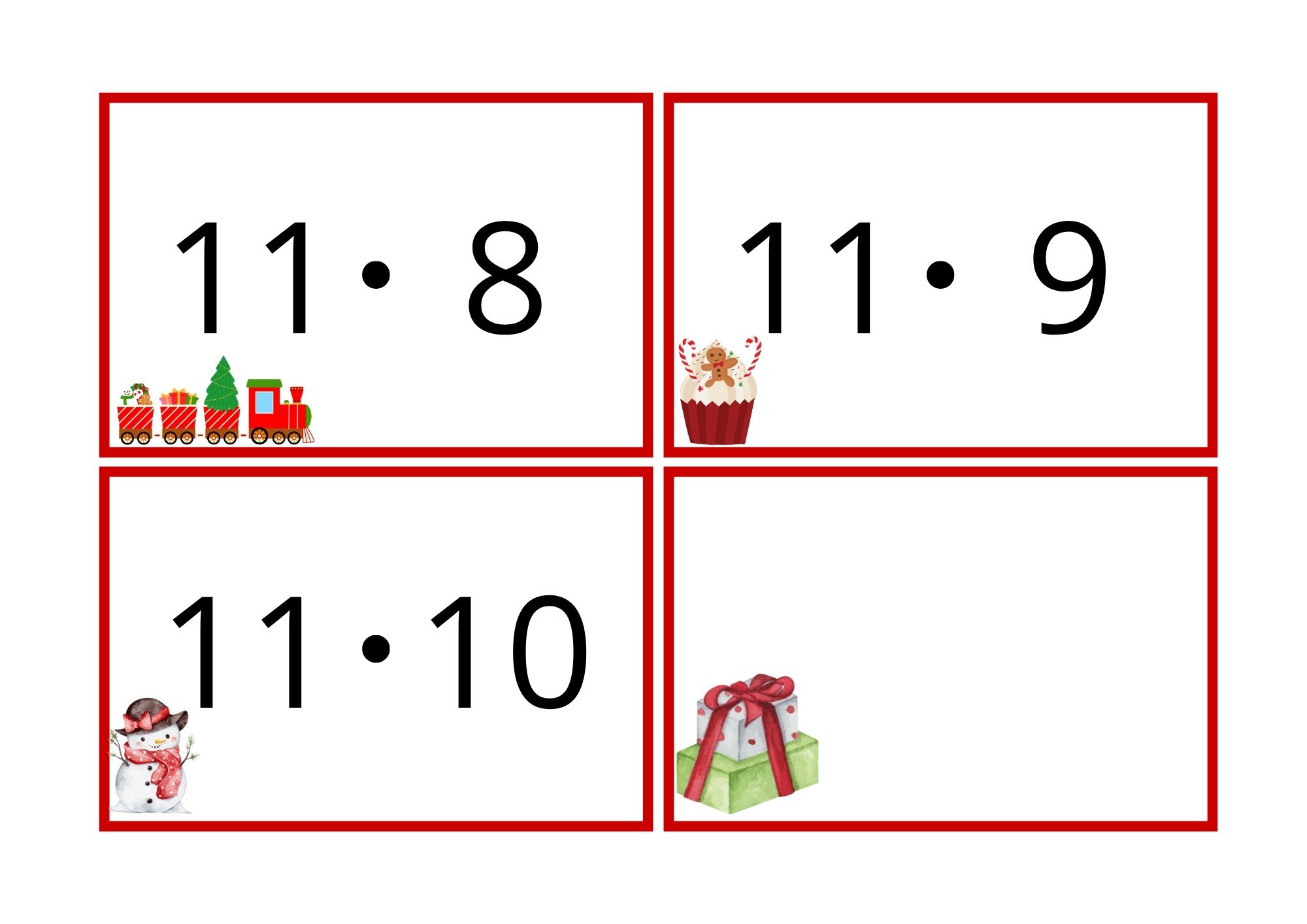 Multiplikasjonskort for 0- til 11-gangen med julemotiv - Bilde 13