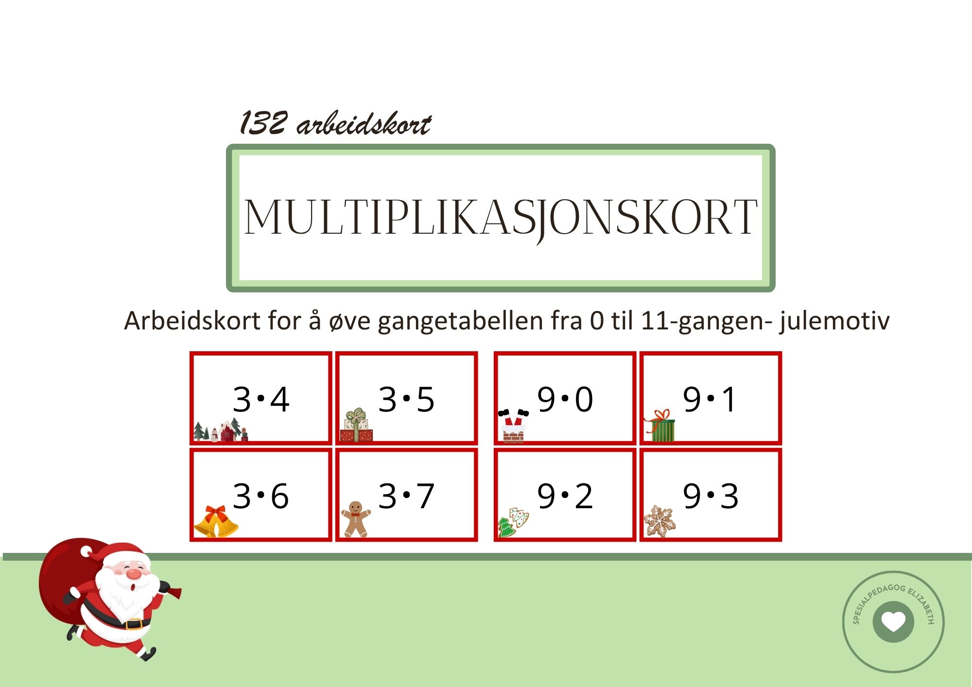 Multiplikasjonskort for 0- til 11-gangen med julemotiv