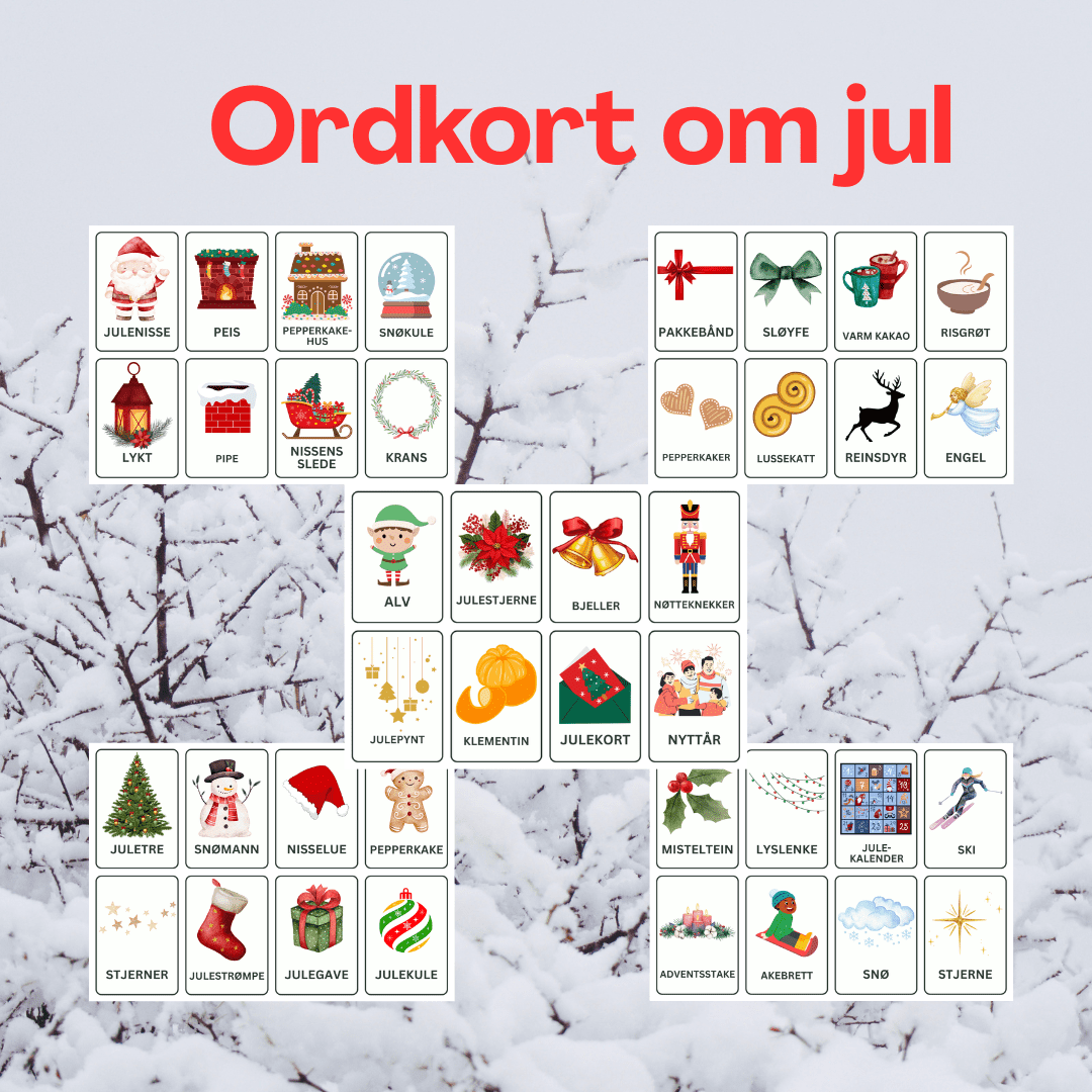 Ordkort med juletema