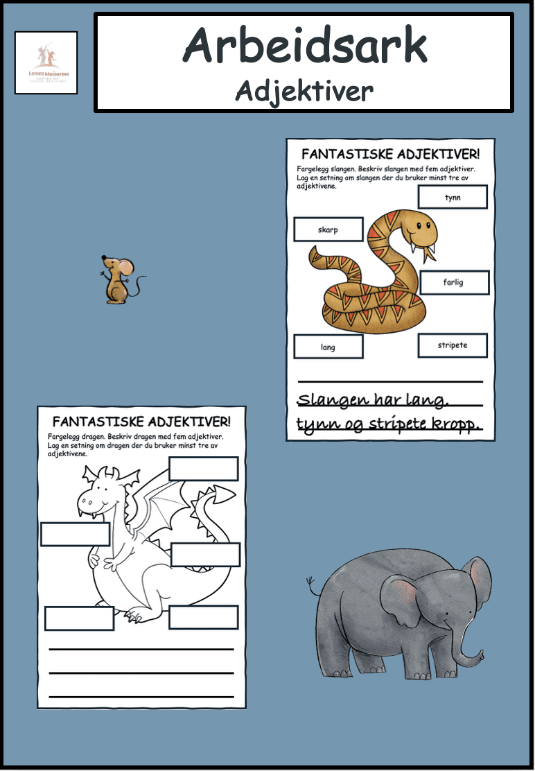Adjektiver- arbeidsark