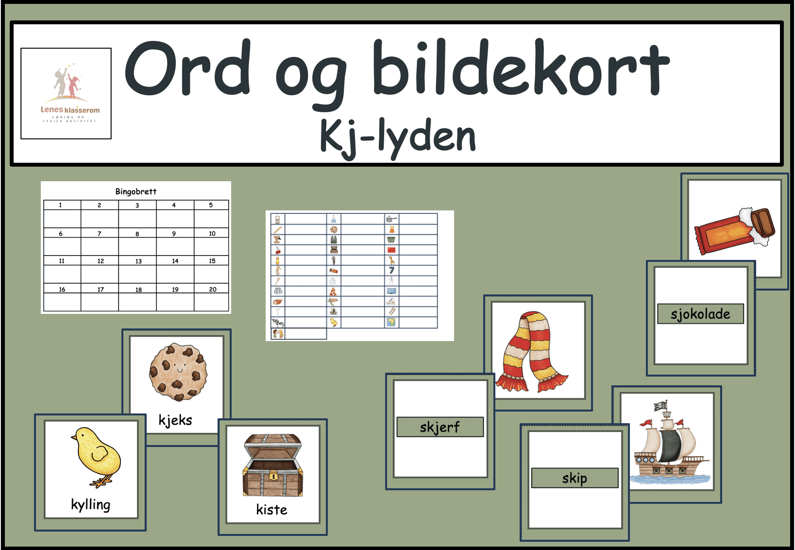 Kj-lyden Ord og bildekort