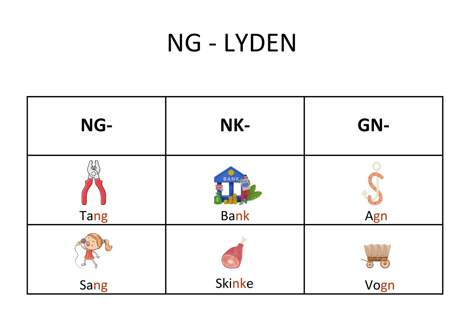 56 ord med ng-lyden - arbeidsark/rettskriving/begrep - Bilde 7