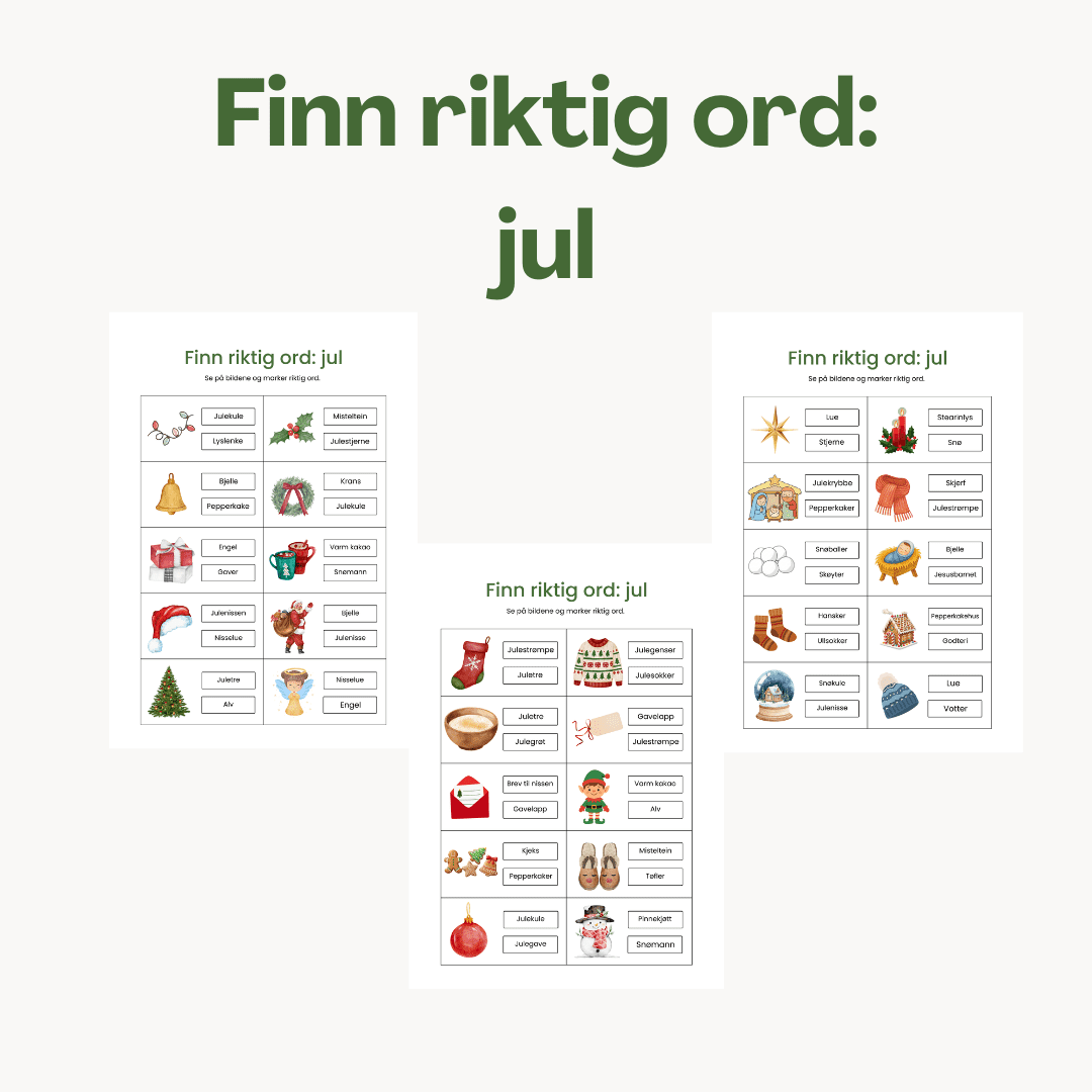 Finn riktig ord: jul (leseforståelse)