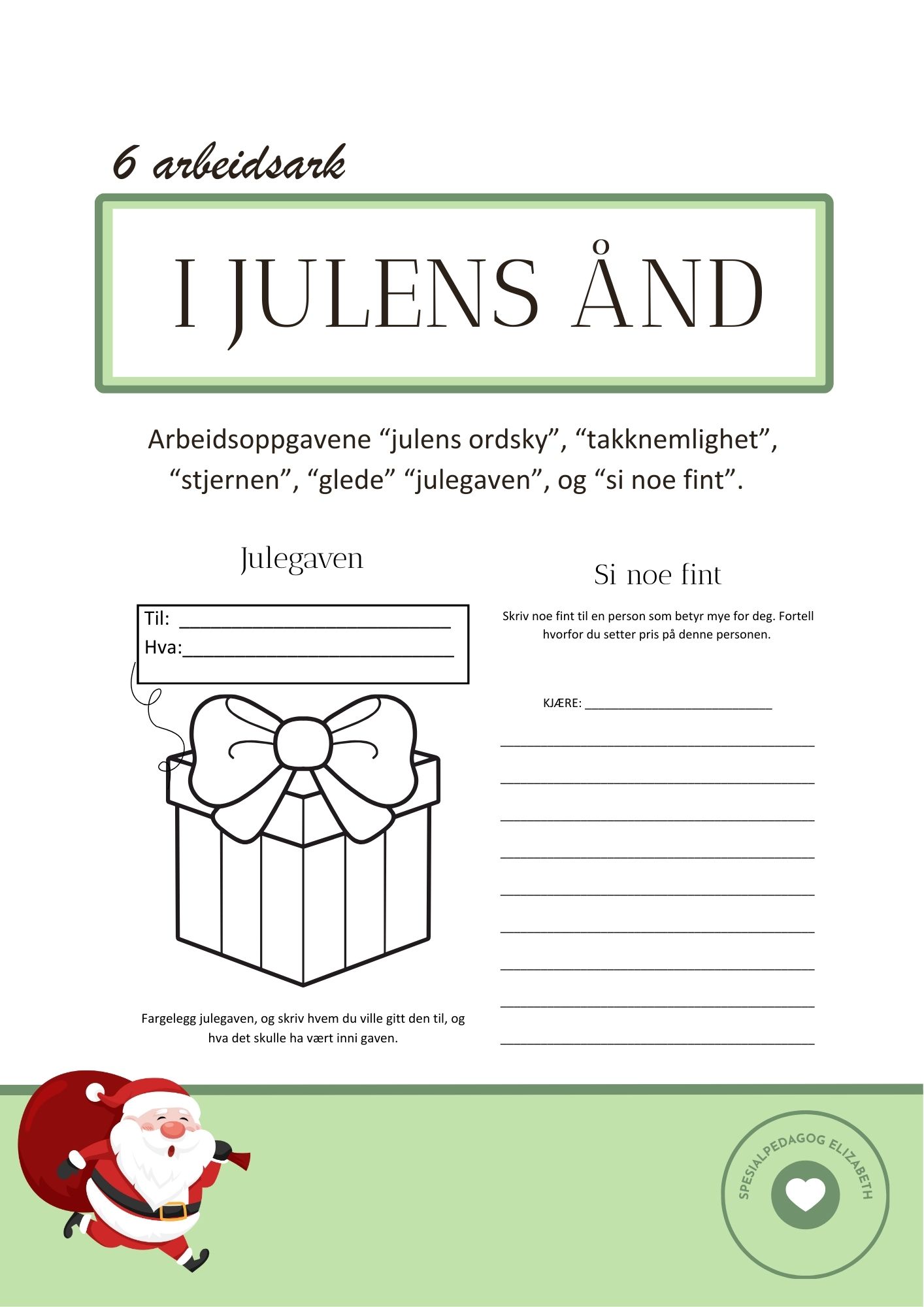 I julens ånd - arbeidsoppgaver om julens betydning med takknemlighet, glede, håp m.m