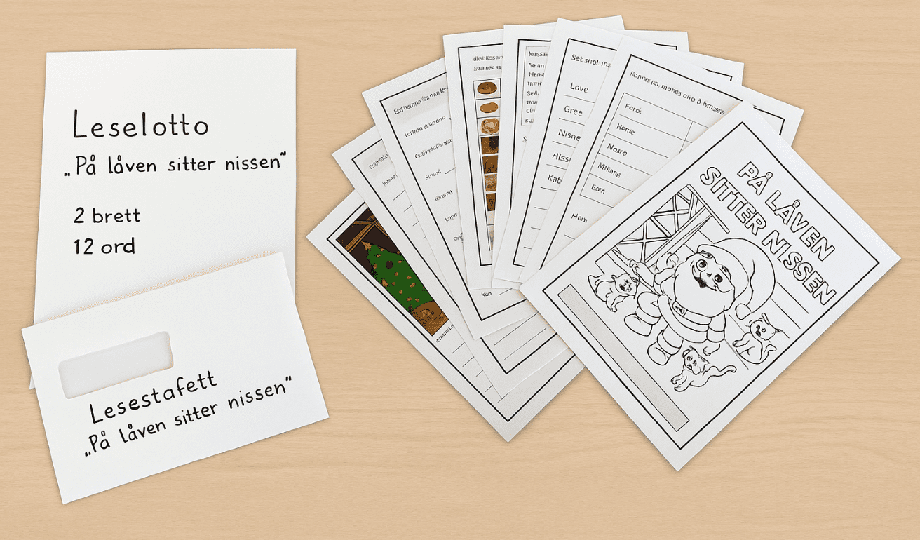 På låven sitter nissen - leselotto, lesestafett, elevhefte m/oppgaver - spesialundervisning - begynneropplæring