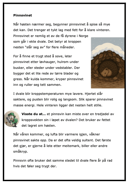Hvor bor dyra om vinteren? - BM - faktatekst med spørsmål - 24 sider - ca 3.-5.trinn - Bilde 2