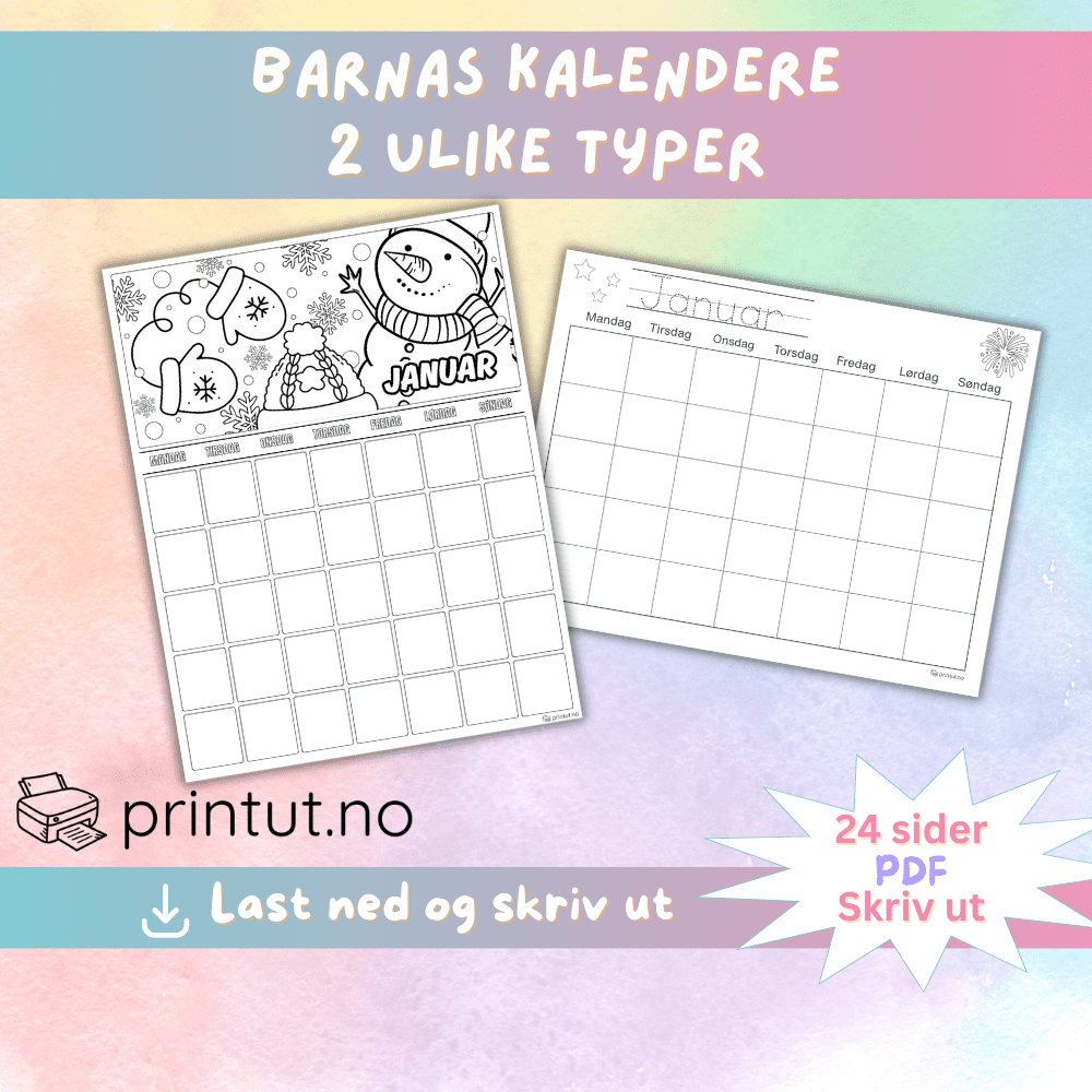 Barnas kalendere – Fargelegg og lær med månedskalendere! 📅🖍️