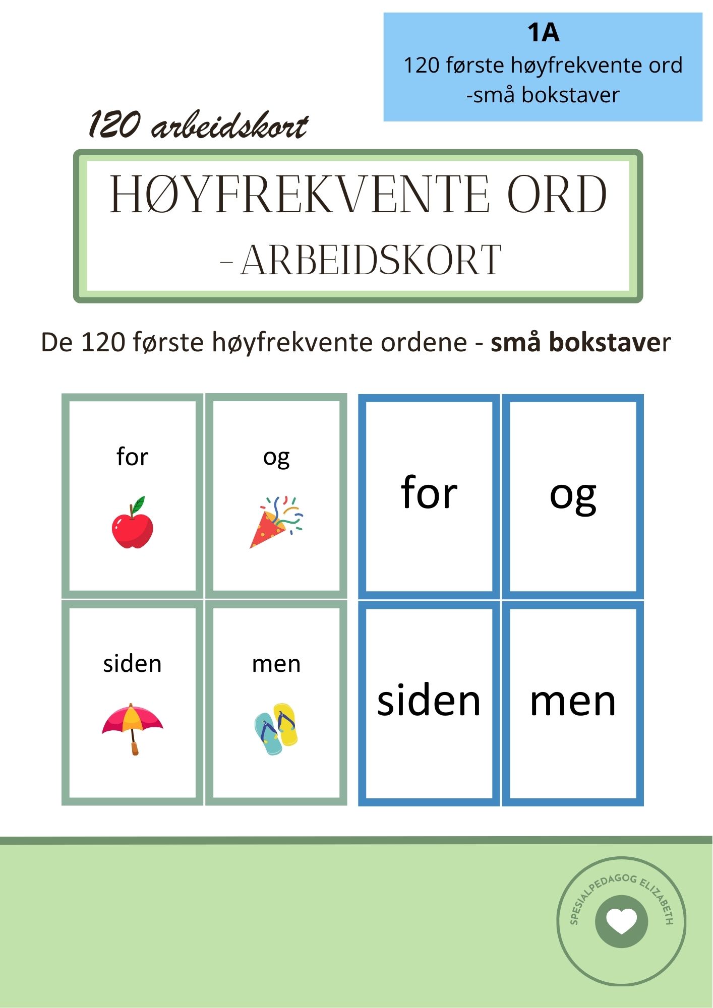 De 120 første høyfrekvente ord - arbeidskort - små bokstaver