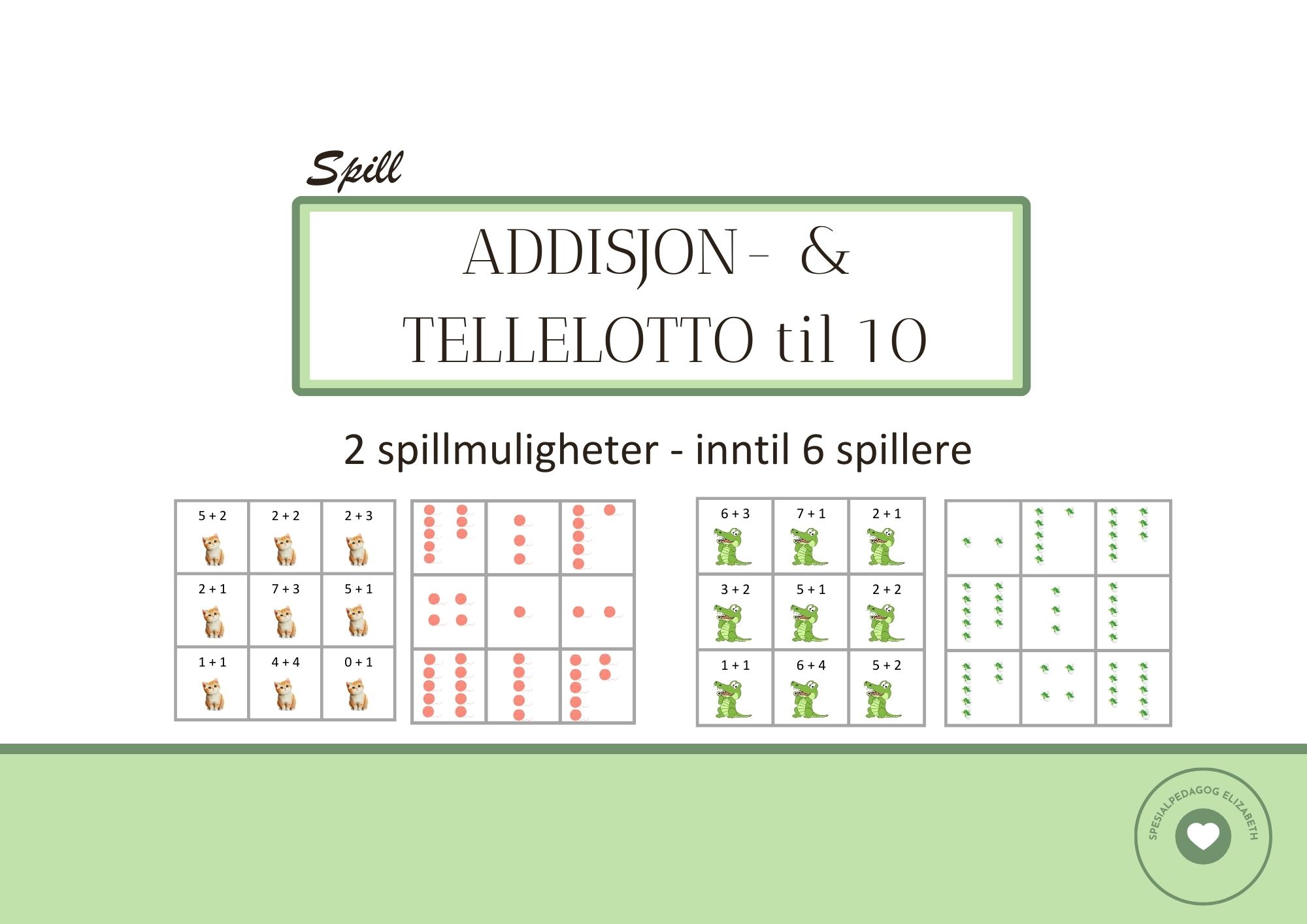 Addisjon- og tellelotto, addisjon og telling opp til 10